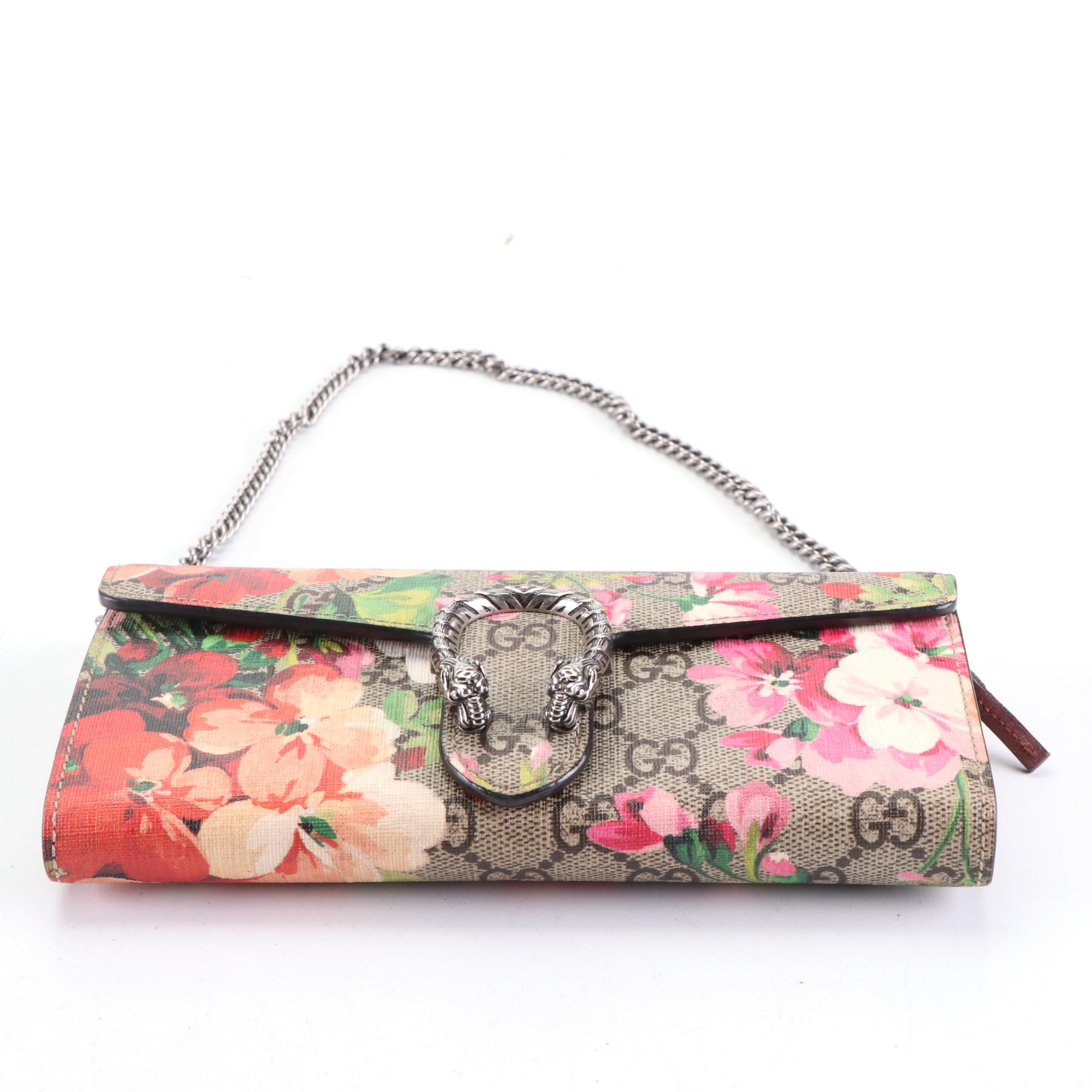 Gucci Dionysus Long Wallet in Blooms GG Supreme Coated Canvas with Chain Strap
