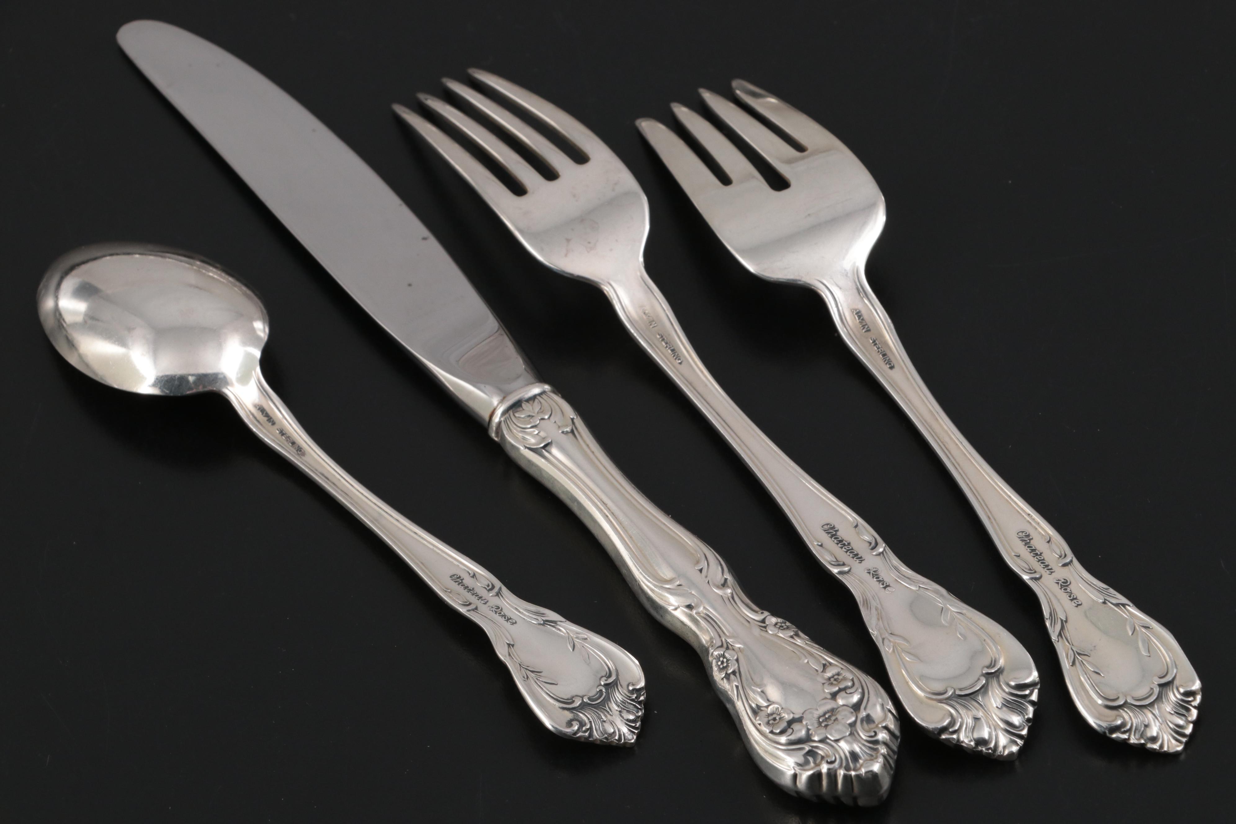 Alvin "Chateau Rose" Sterling Silver Flatware, Mid to Late 20th Century