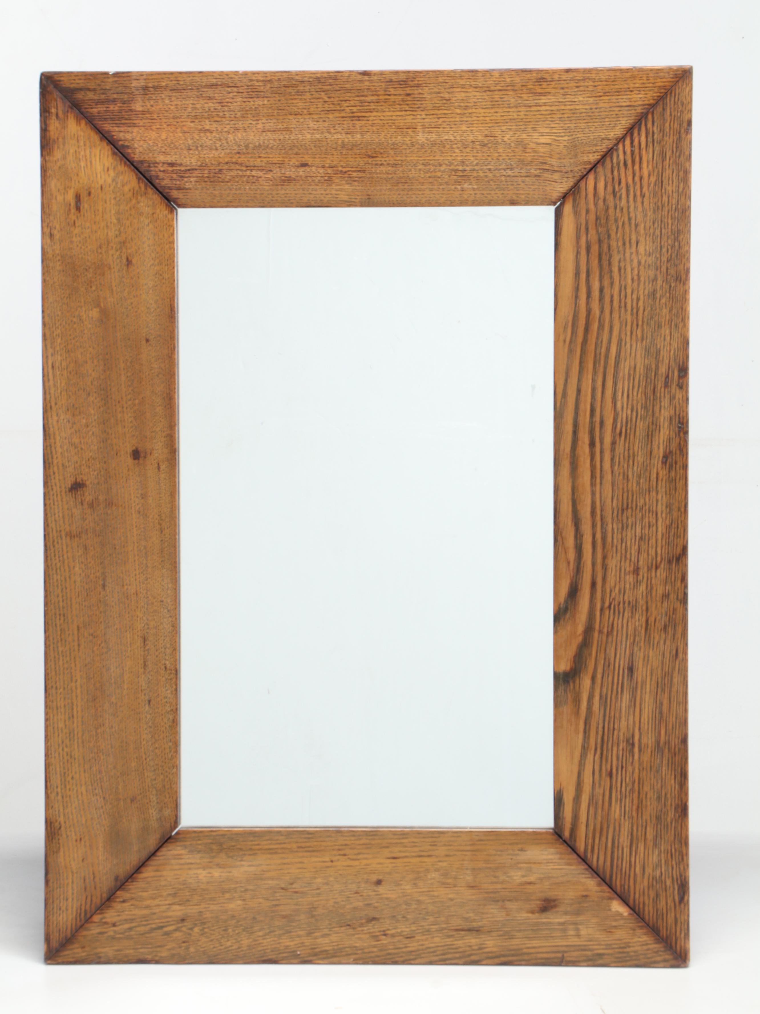 Oak Frame Wall Mirror with Wooden Low Table and More Décor