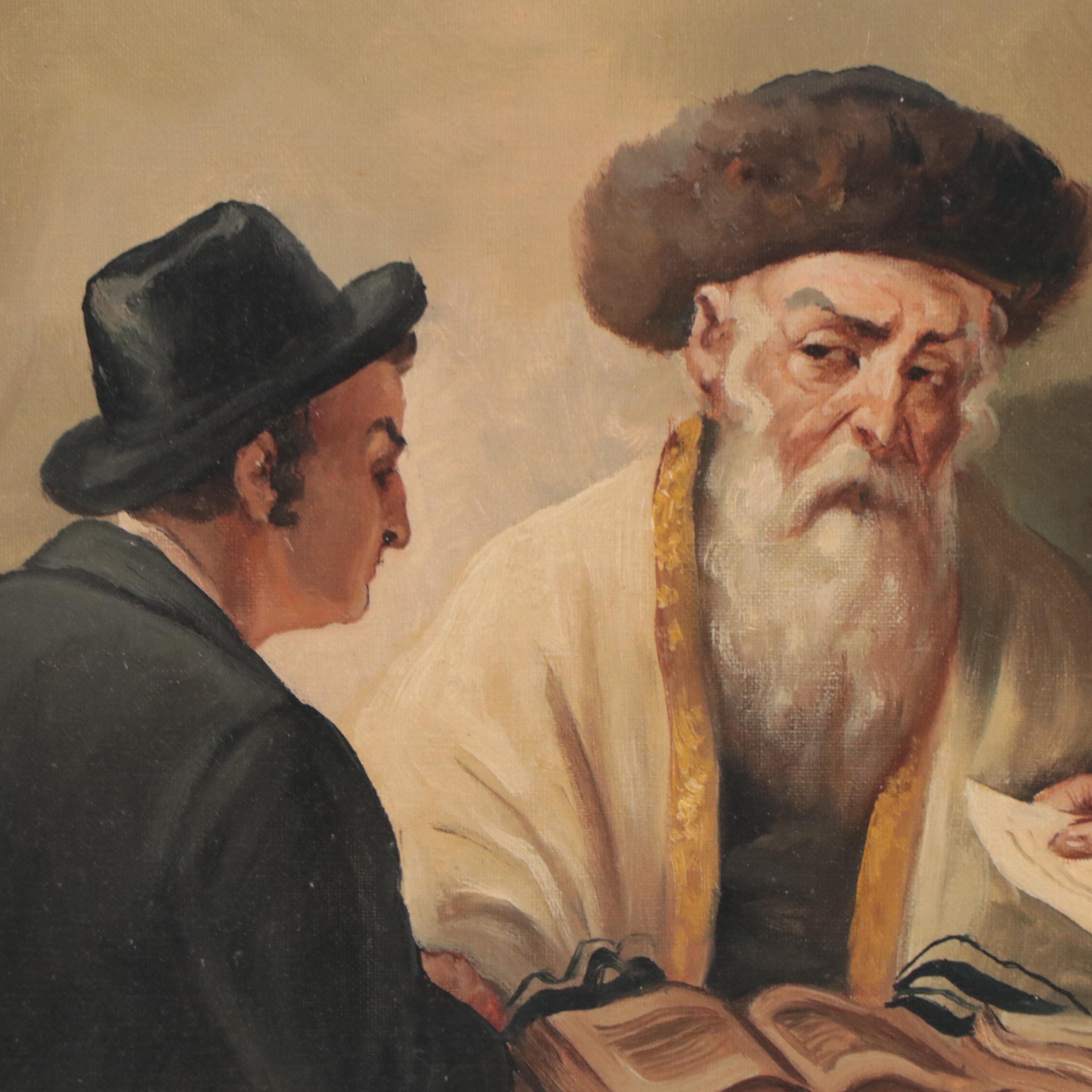E. Kohner Oil Painting of Jewish Scholars, Late 20th Century