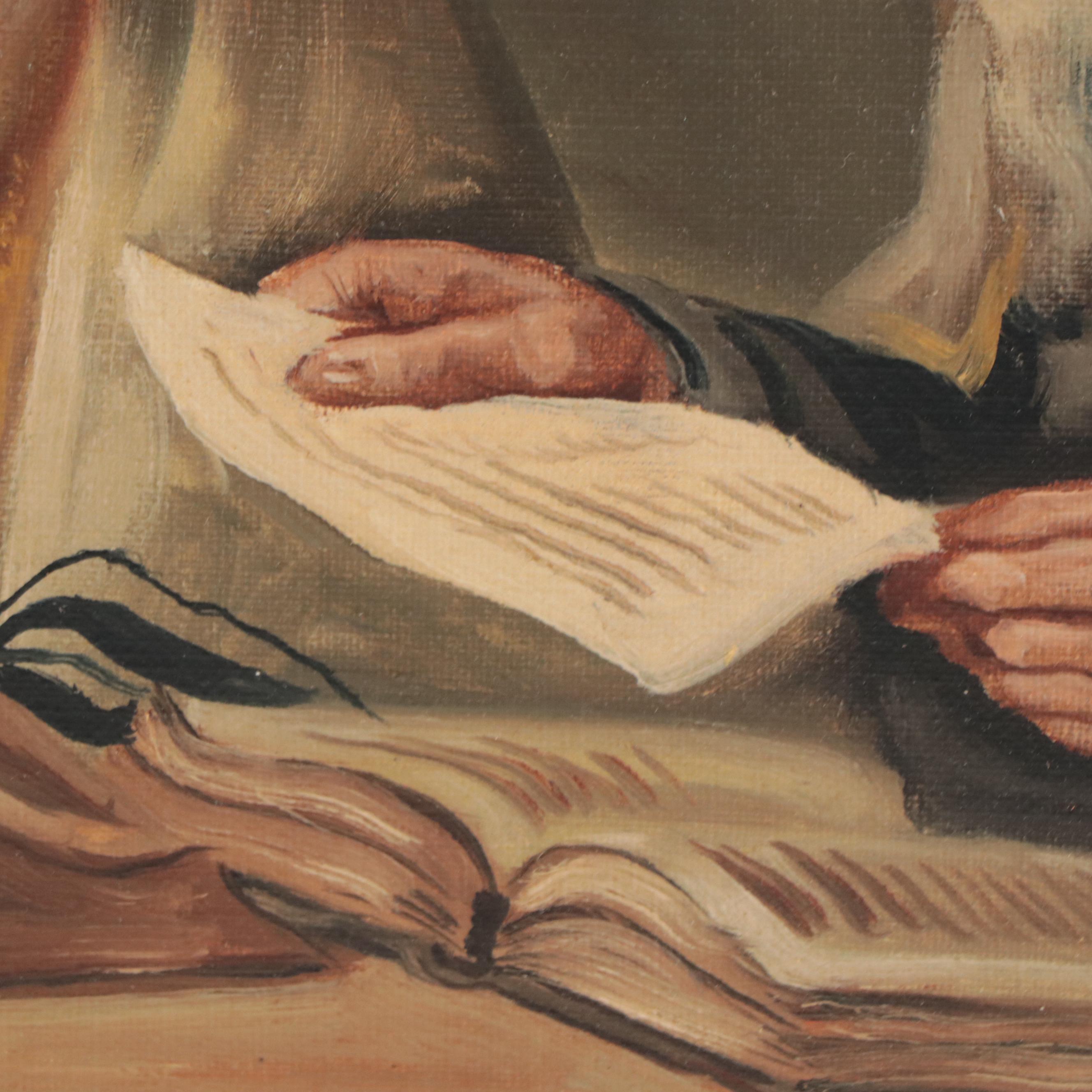 E. Kohner Oil Painting of Jewish Scholars, Late 20th Century