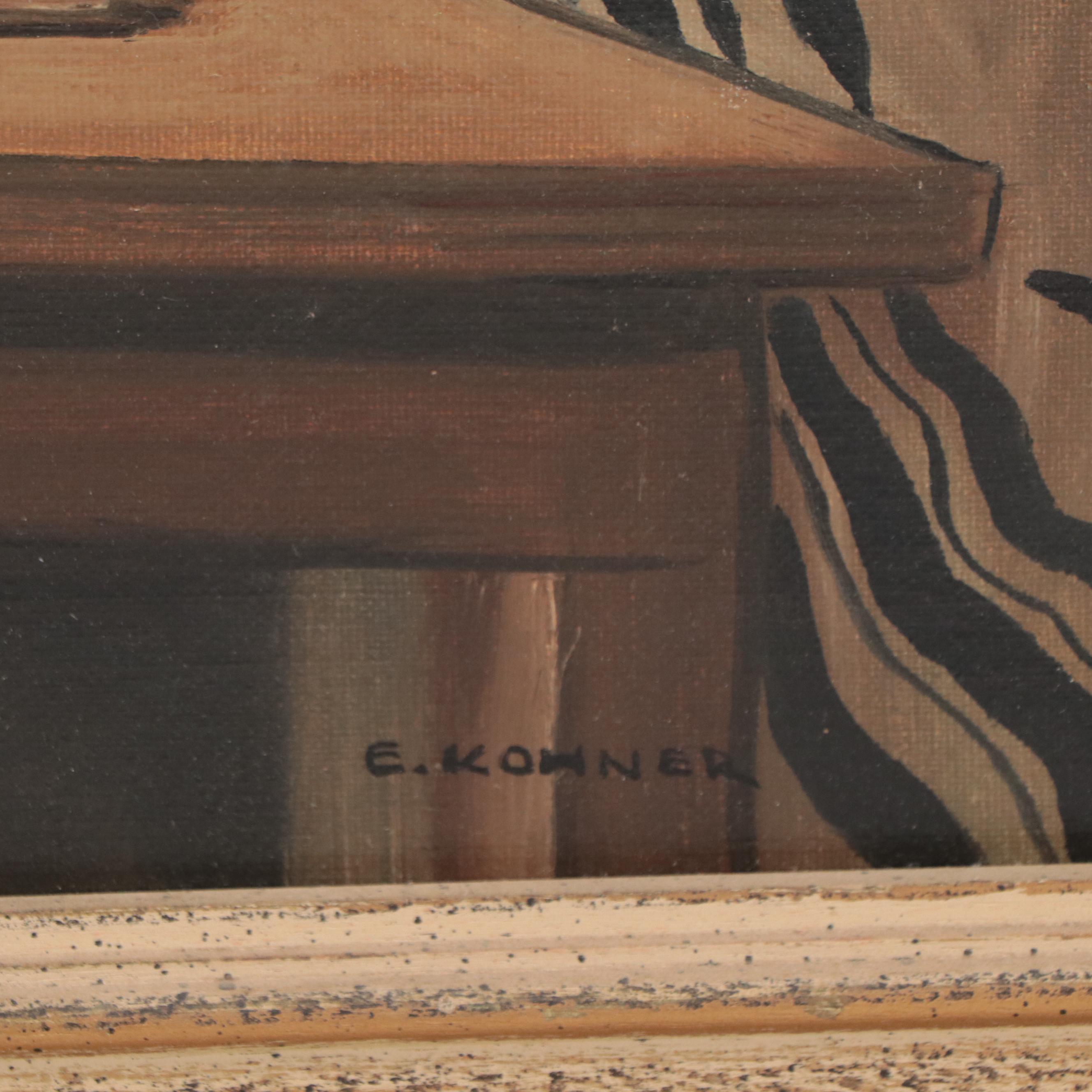 E. Kohner Oil Painting of Jewish Scholars, Late 20th Century