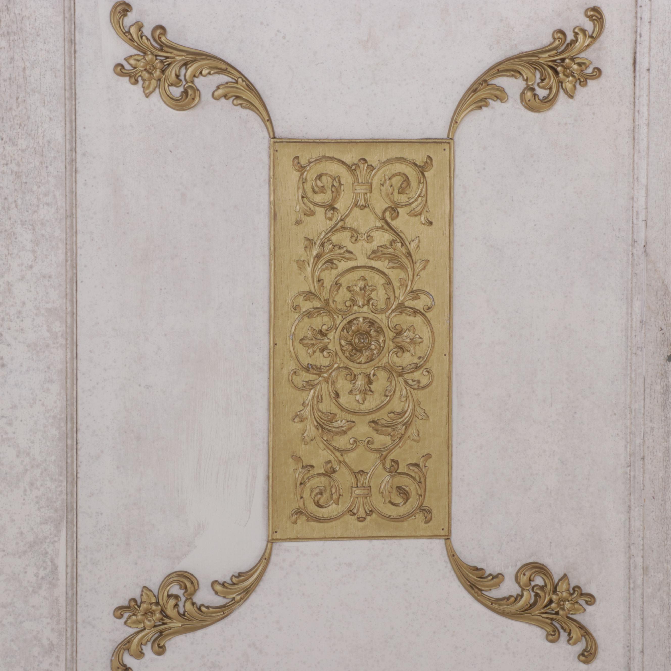 Painted Wooden Door with Gold-Painted Plaster Medallions, Early to Mid 20th C