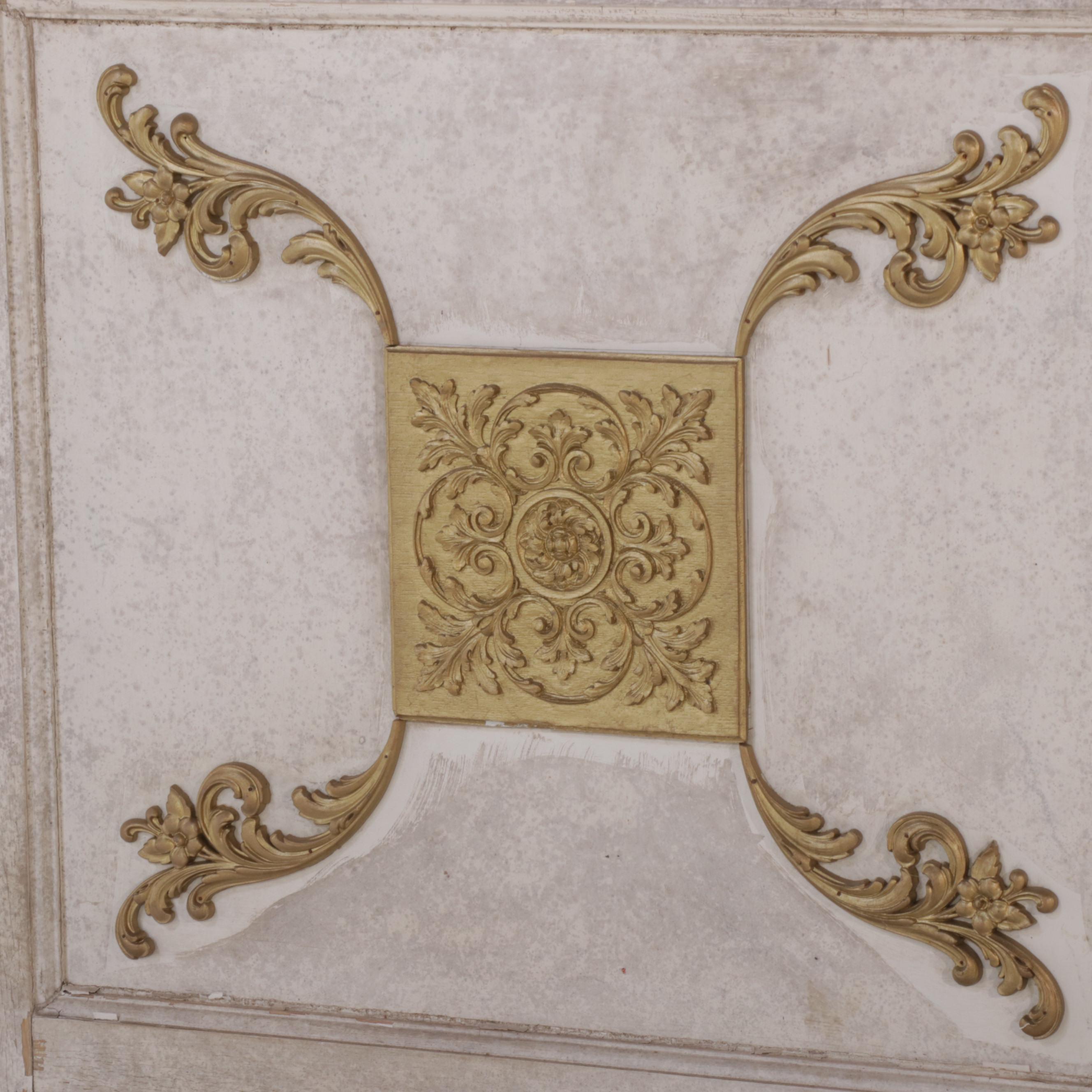 Painted Wooden Door with Gold-Painted Plaster Medallions, Early to Mid 20th C