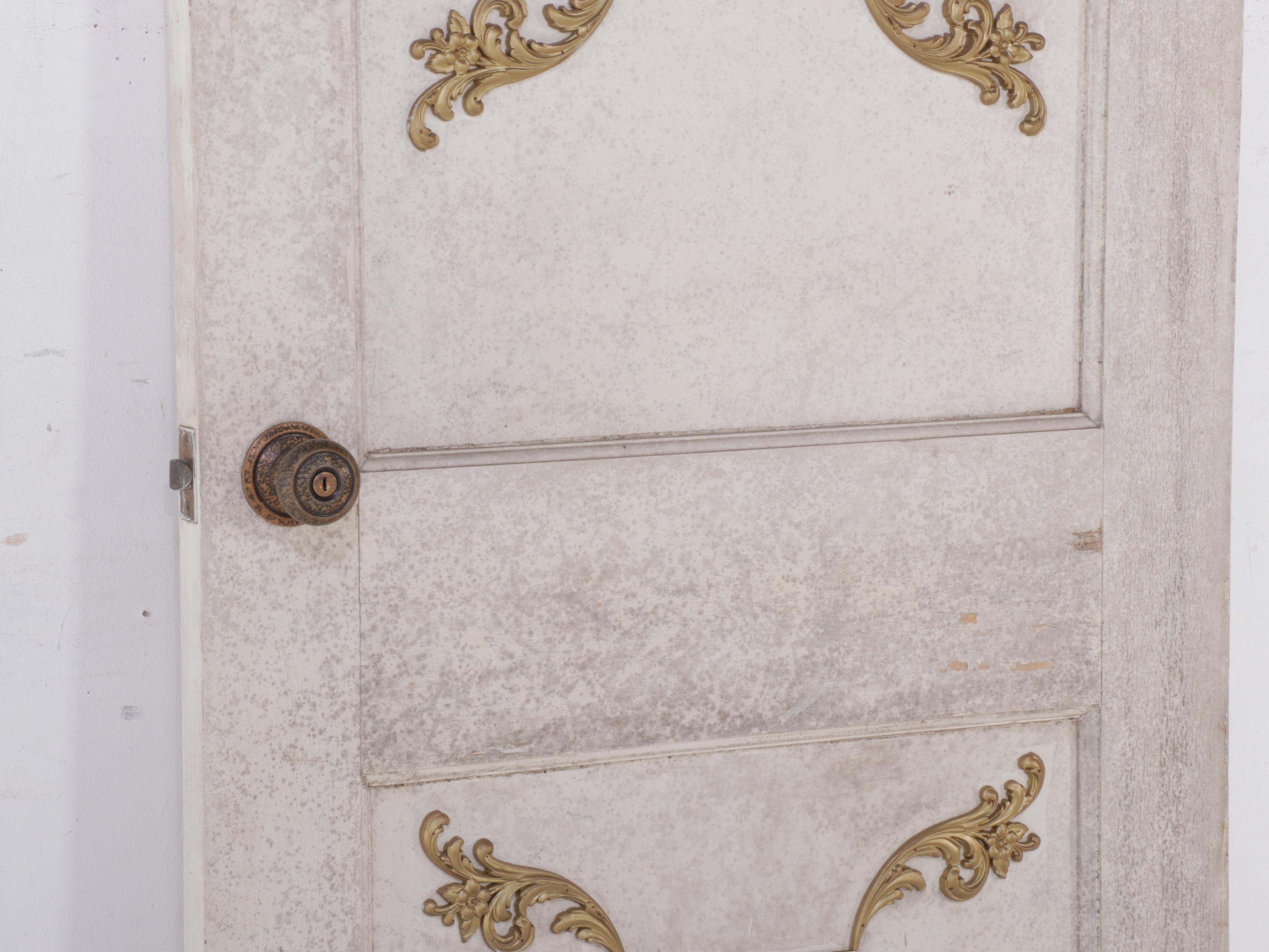 Painted Wooden Door with Gold-Painted Plaster Medallions, Early to Mid 20th C