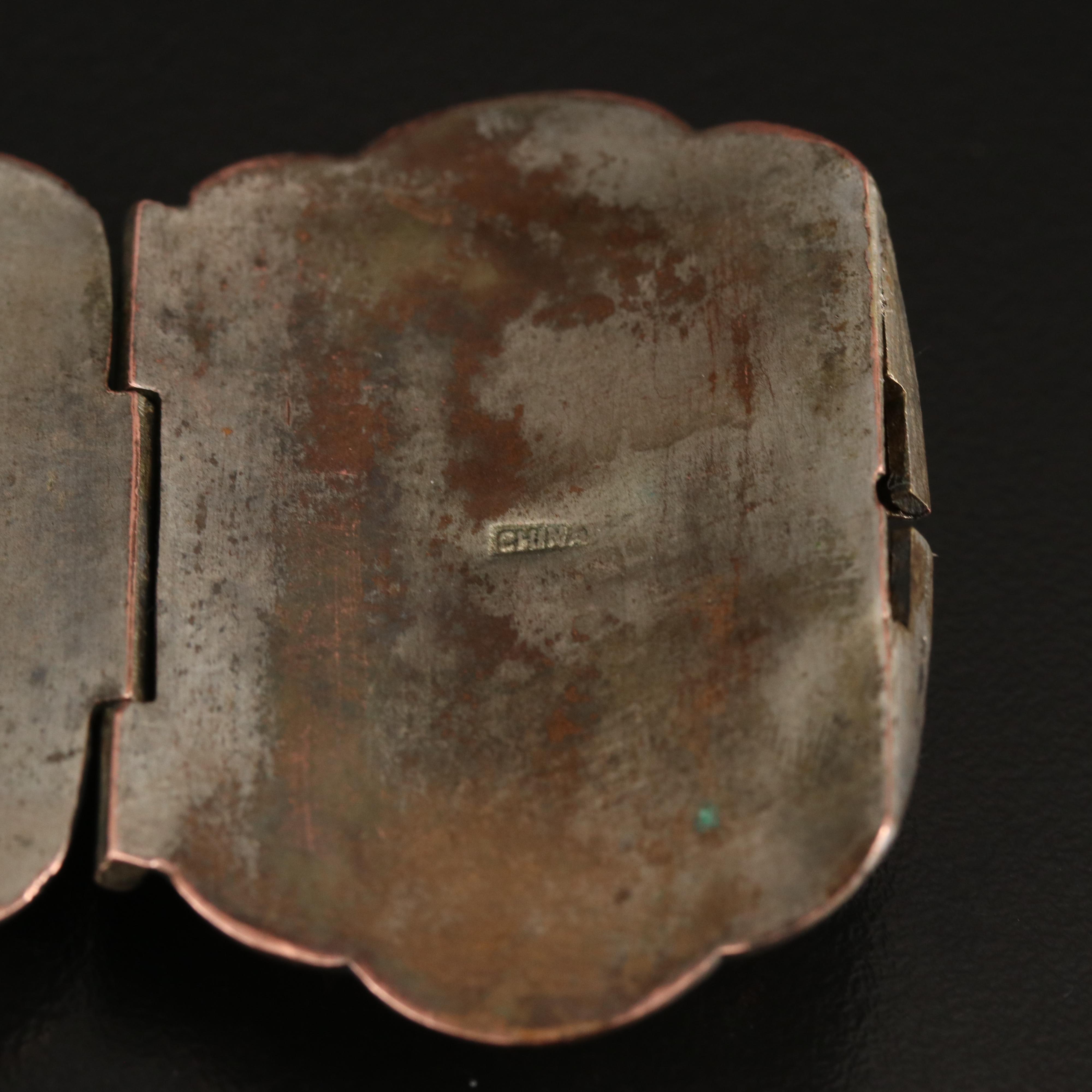 Carved Faux Cinnabar Floral Panel Bracelet