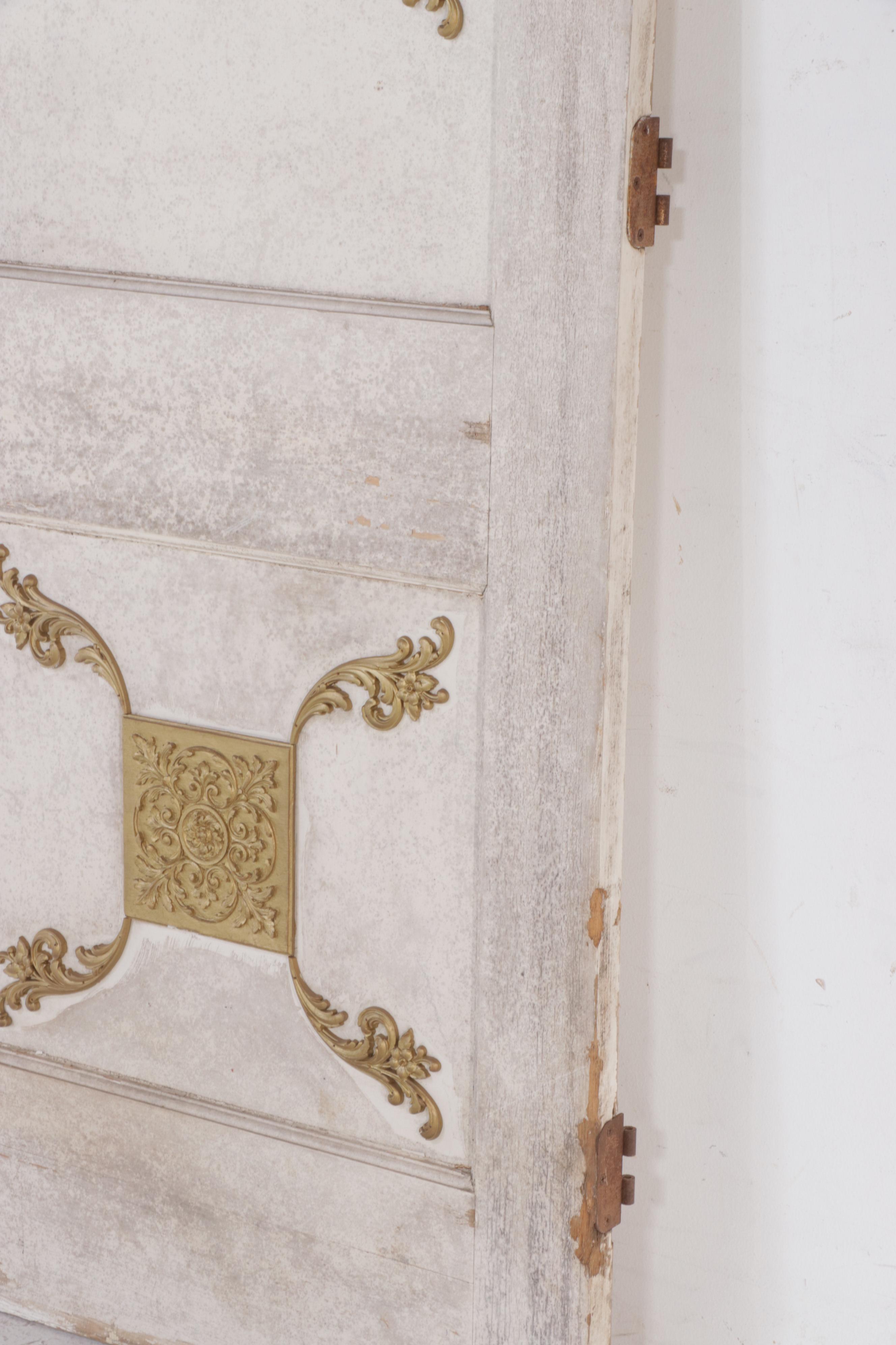 Painted Wooden Door with Gold-Painted Plaster Medallions, Early to Mid 20th C