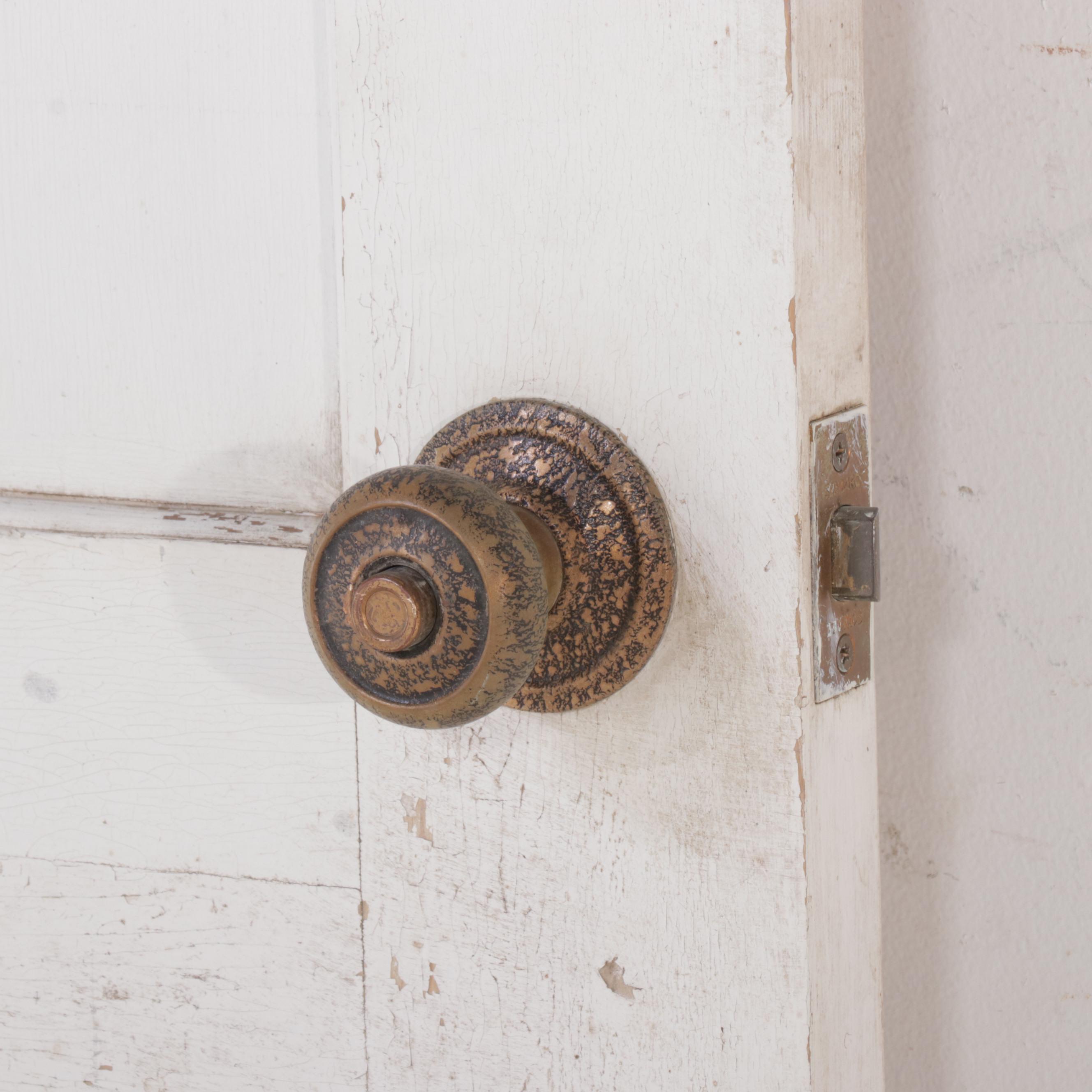 Painted Wooden Door with Gold-Painted Plaster Medallions, Early to Mid 20th C