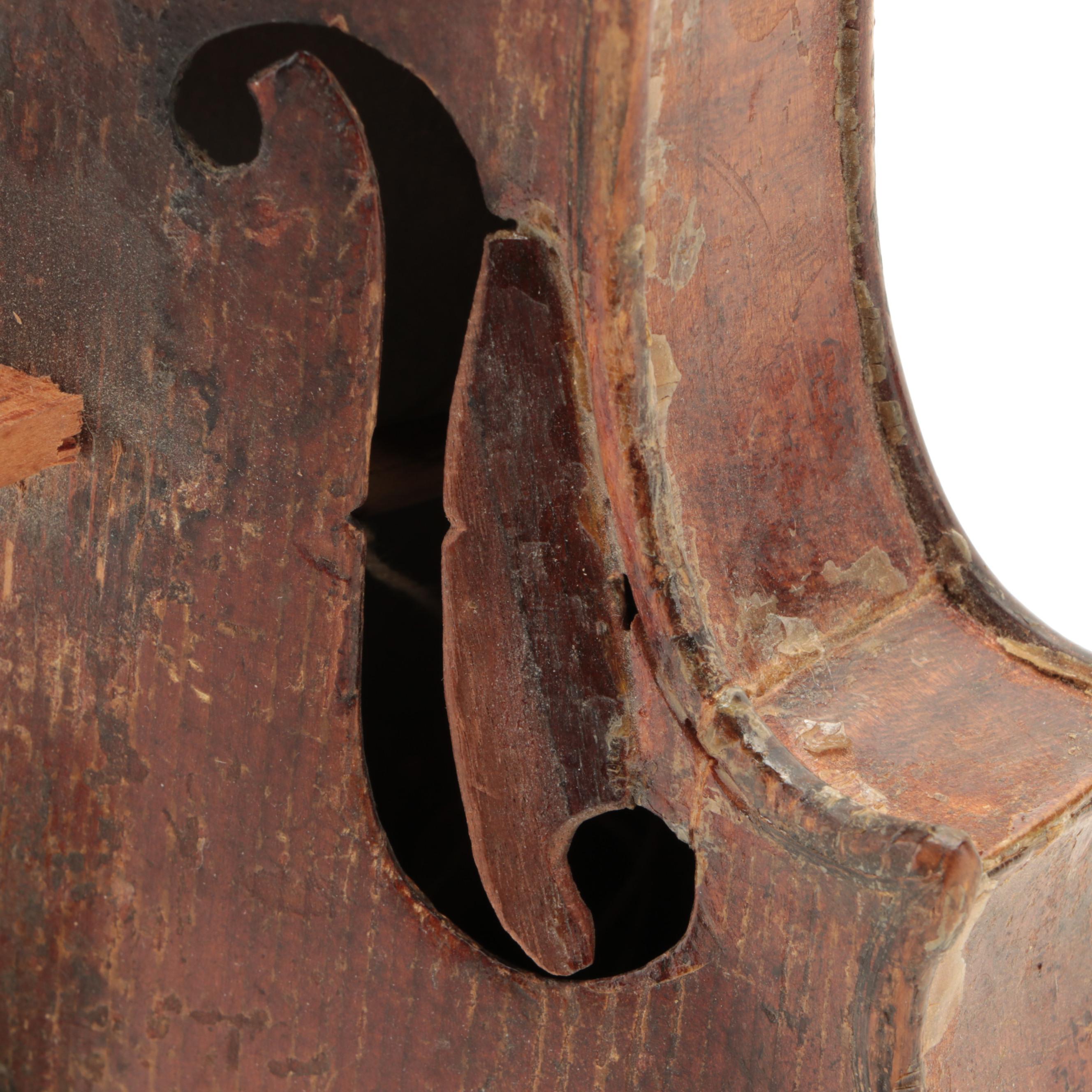 German 4/4 Violin with Carved Lion Head Scroll and Coffin Case, 19th C.