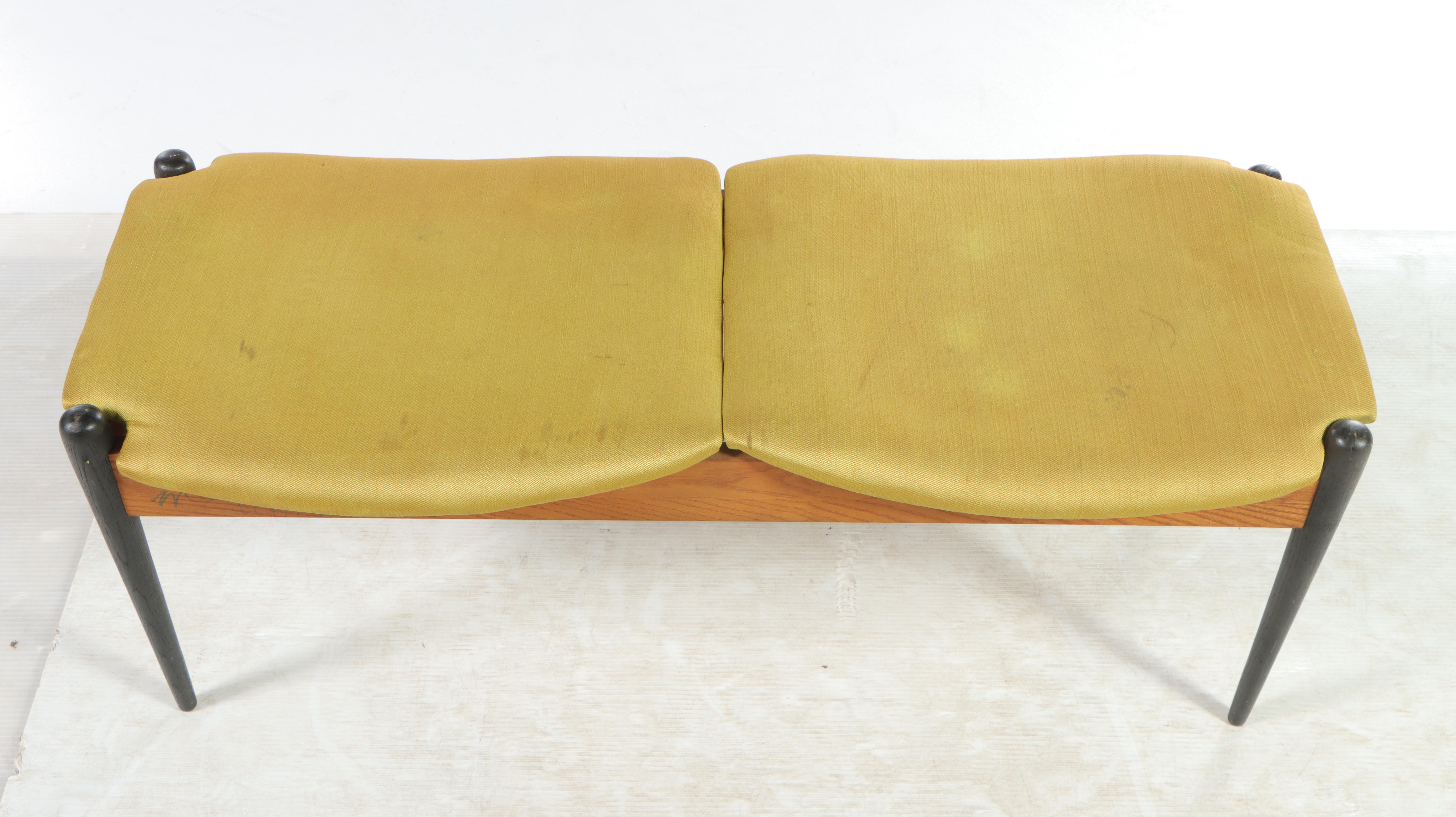 Danish Modern Oak and Parcel-Ebonized Two-Seat Bench