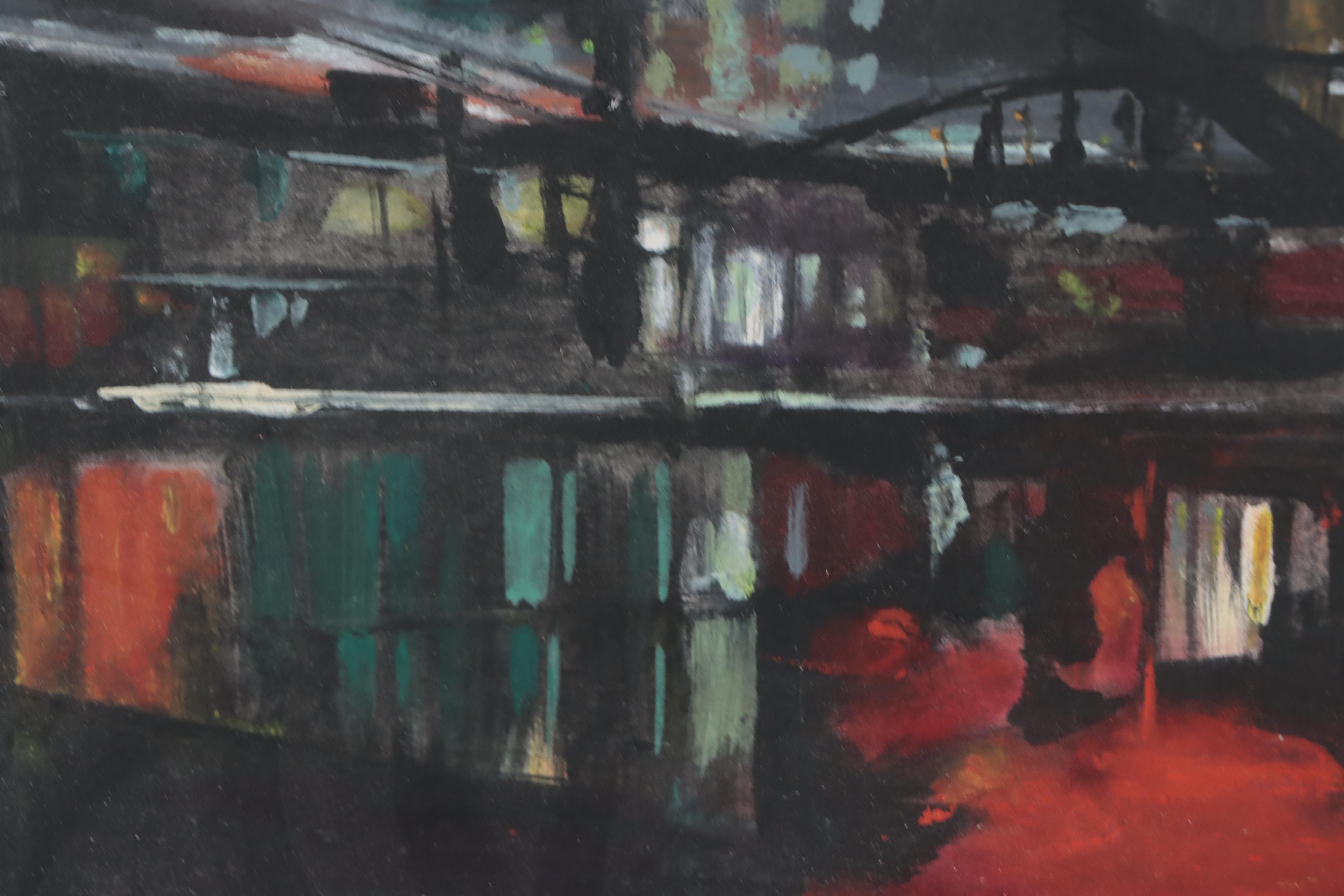 Robert E. Borgatta Gouache Painting of Cityscape