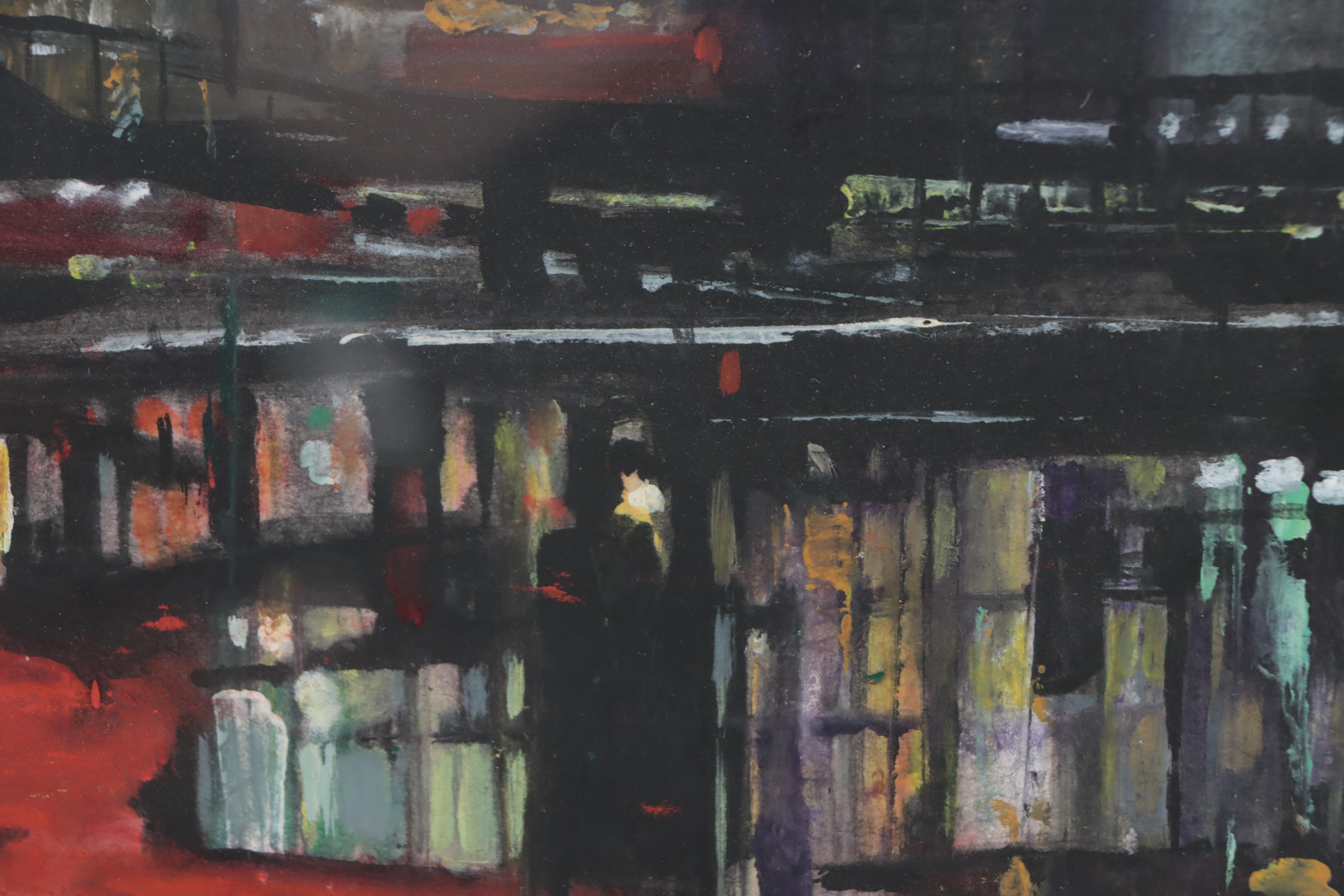 Robert E. Borgatta Gouache Painting of Cityscape