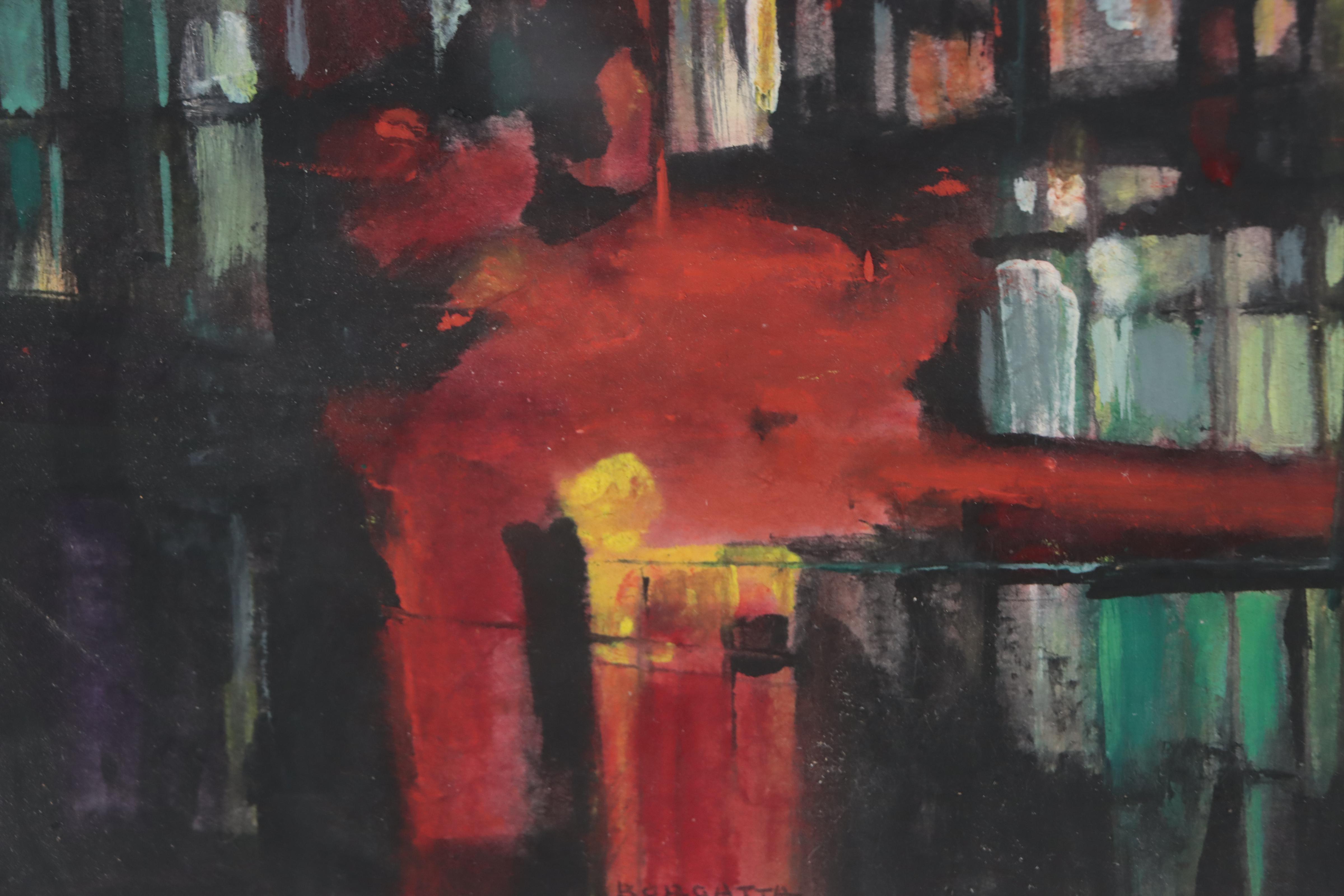 Robert E. Borgatta Gouache Painting of Cityscape