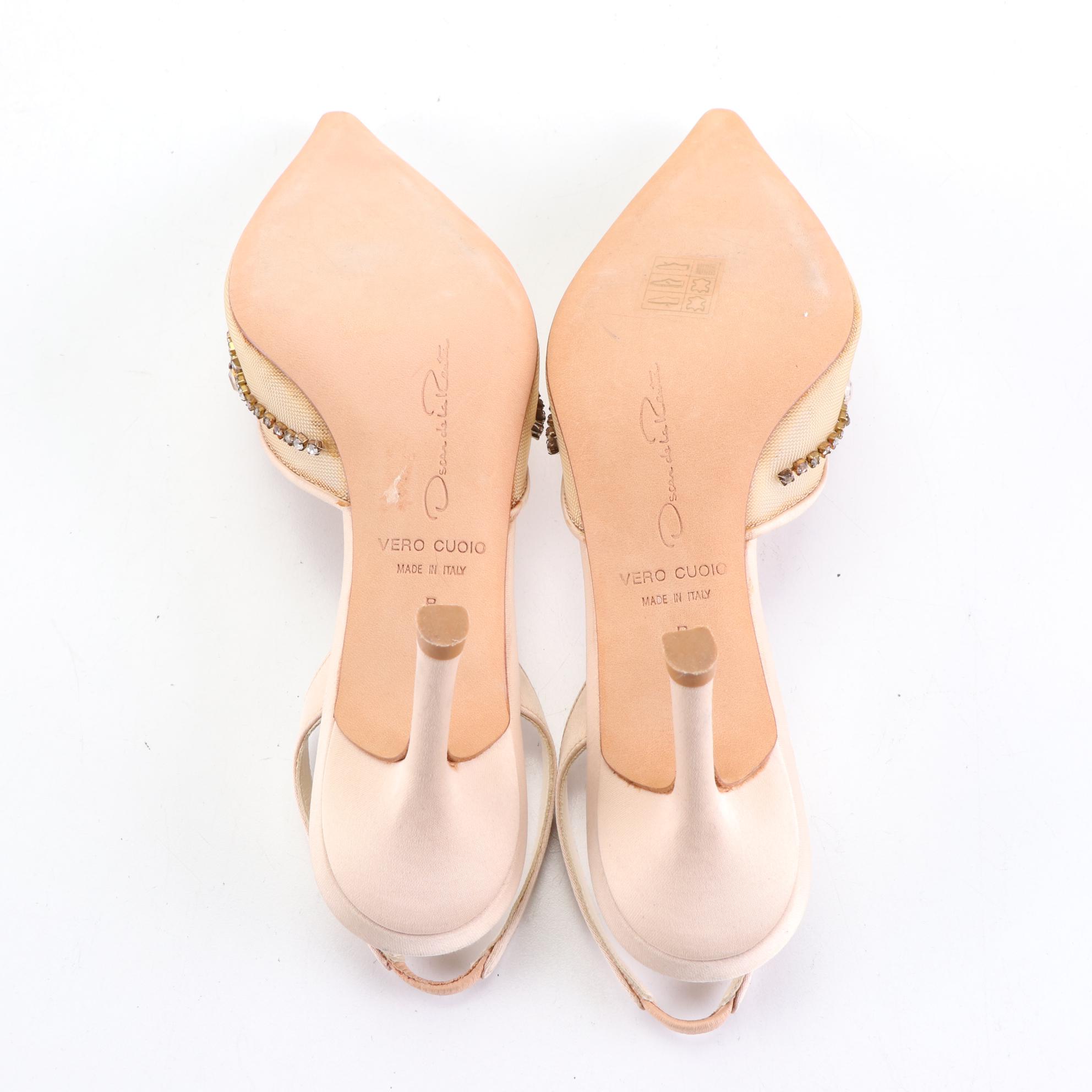 Oscar De La Renta Pointed-Toe Slingbacks in Mesh with Crystal Embellishment