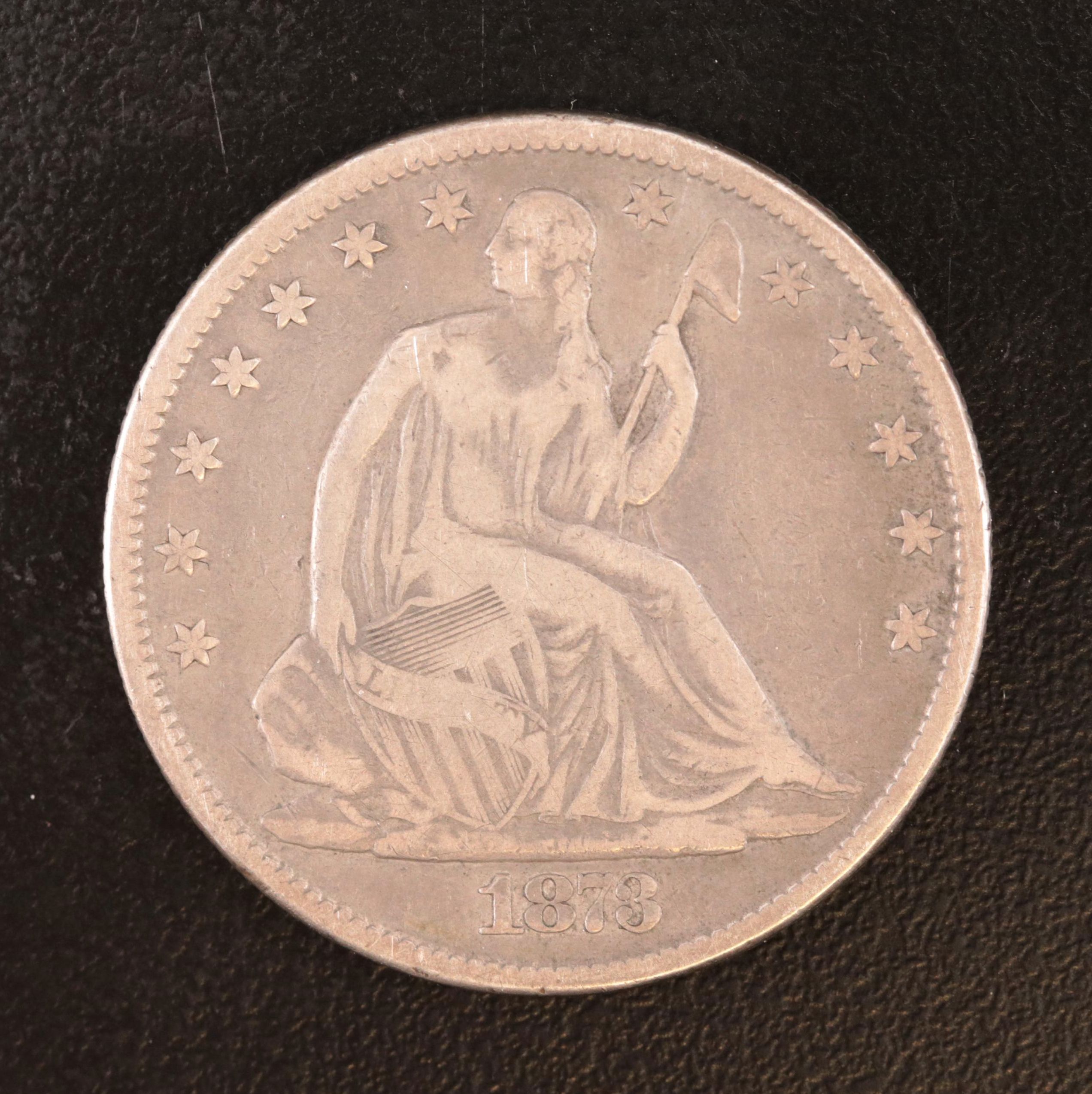 1873 "No Arrows - Closed 3" Variety Liberty Seated Silver Half Dollar