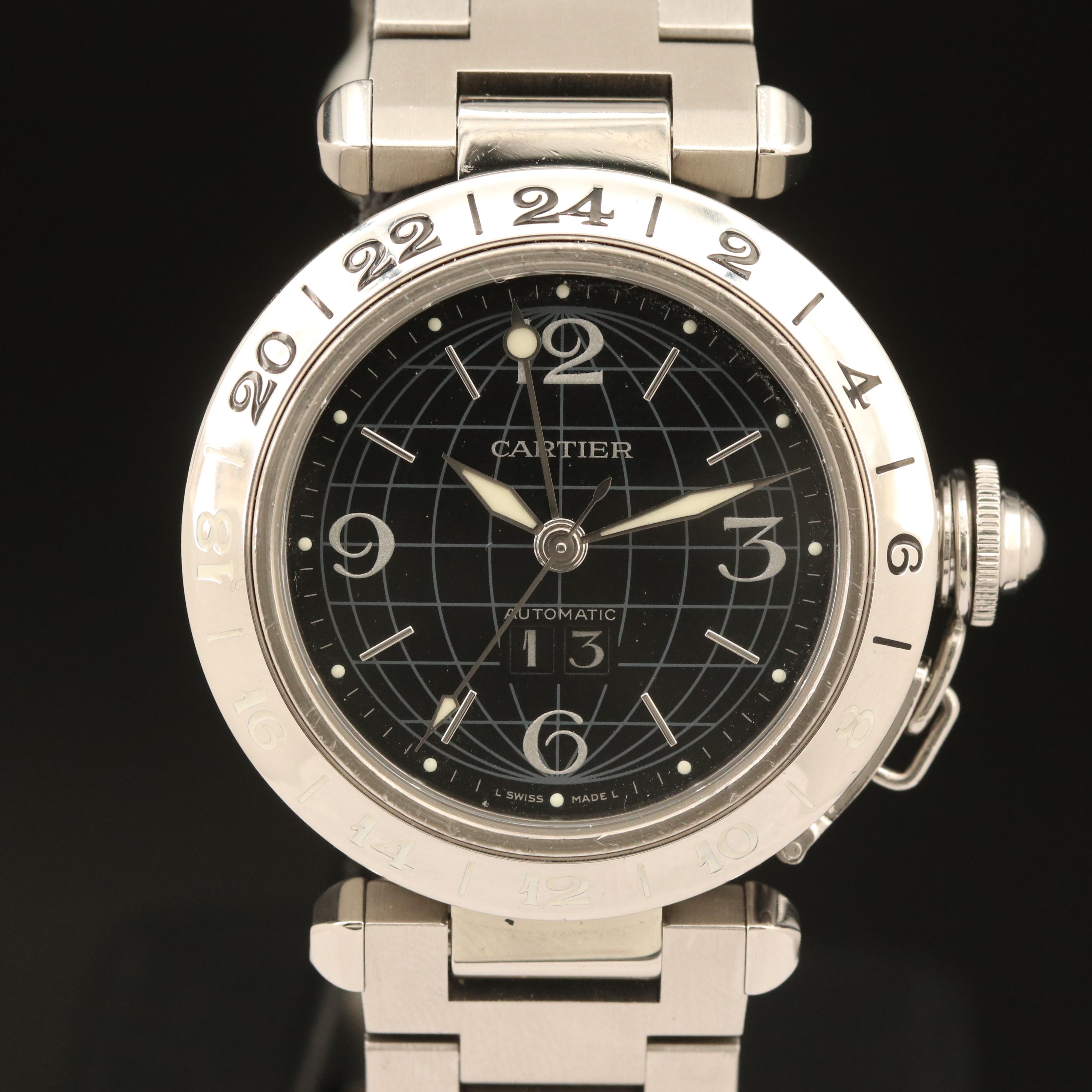 Cartier Pasha Big Date GMT Stainless Steel Automatic Watch