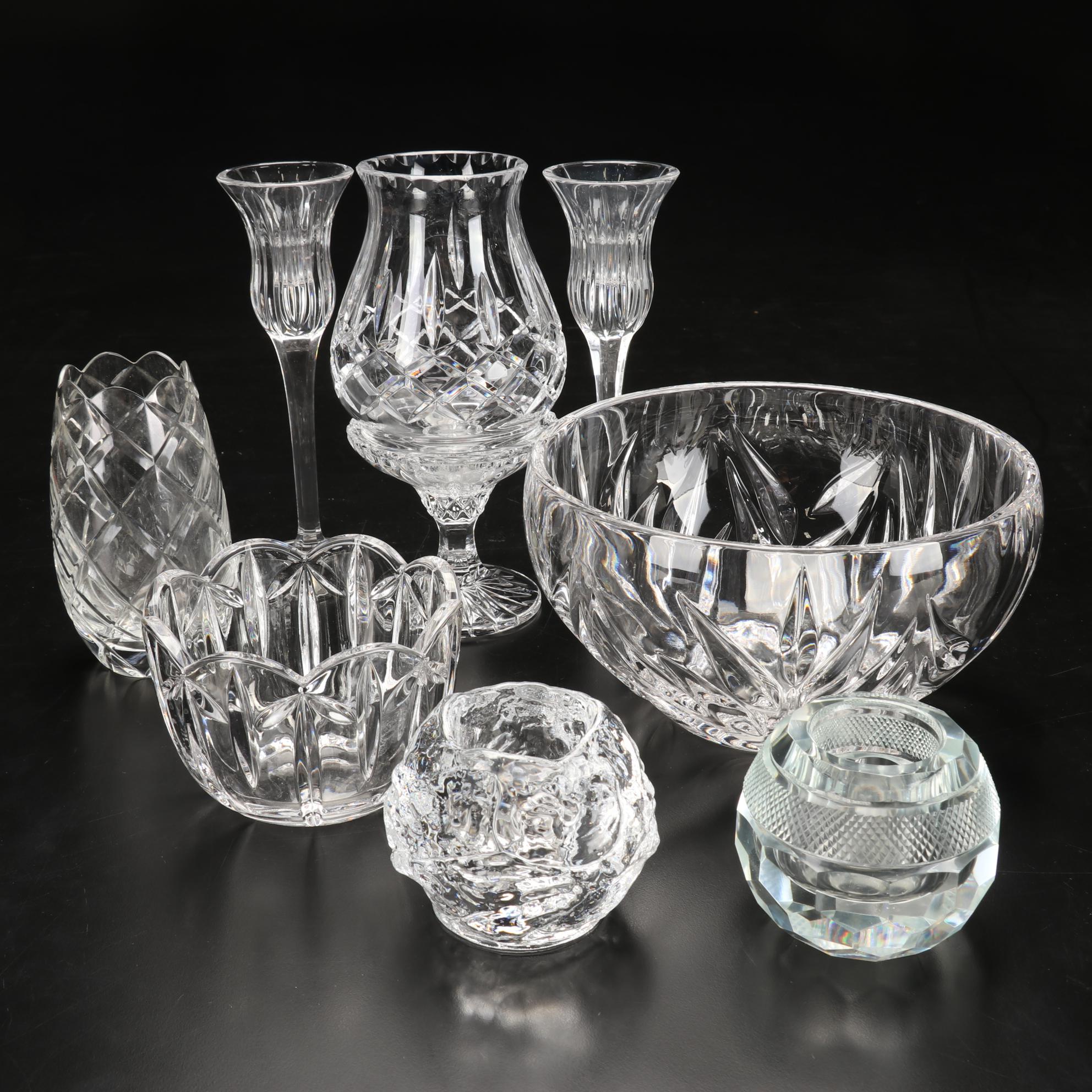Waterford Crystal "Lismore" Hurricane Candle Holder, Kosta Boda Votive, and More