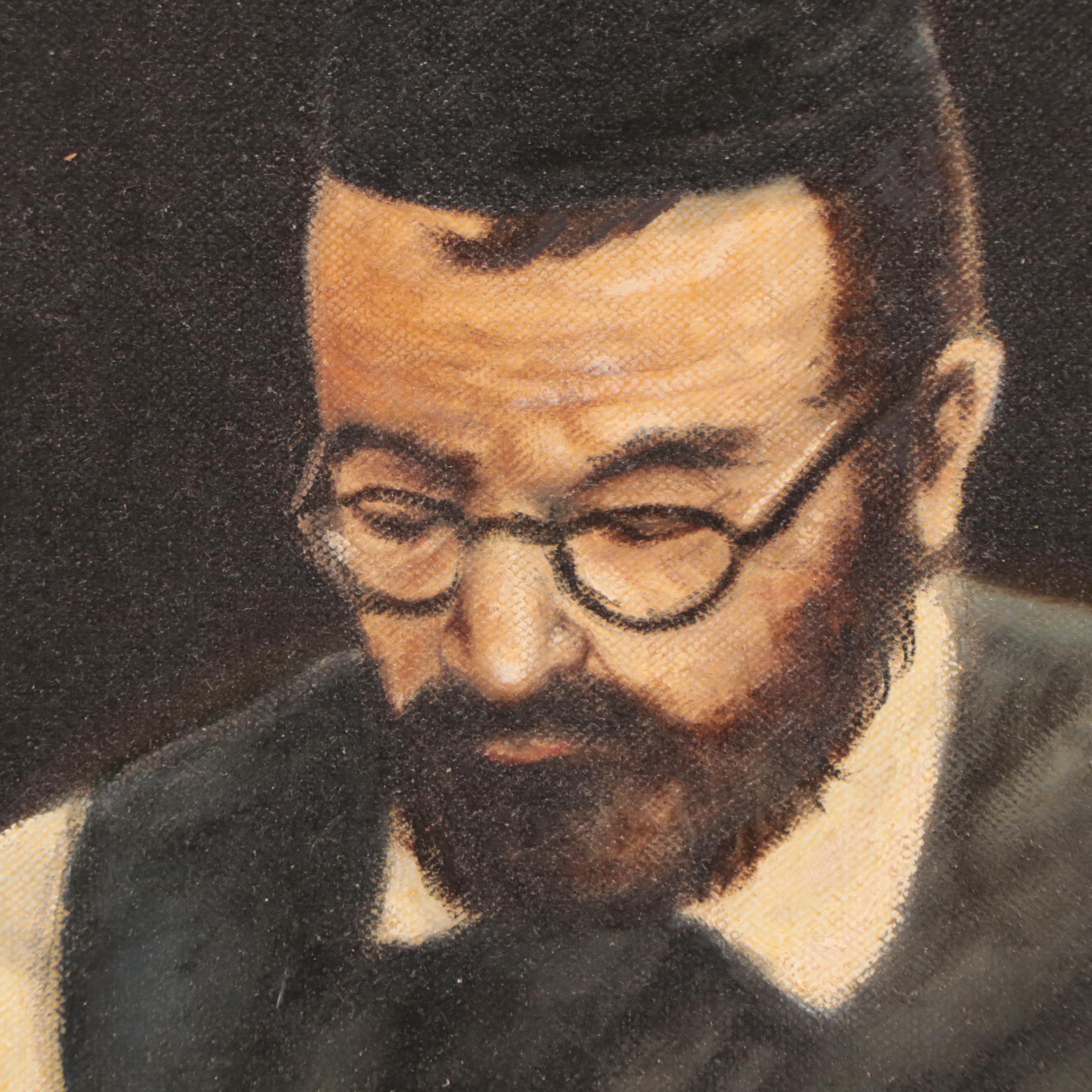 Dov Naniah Figural Oil Painting of a Sofer, Late 20th Century