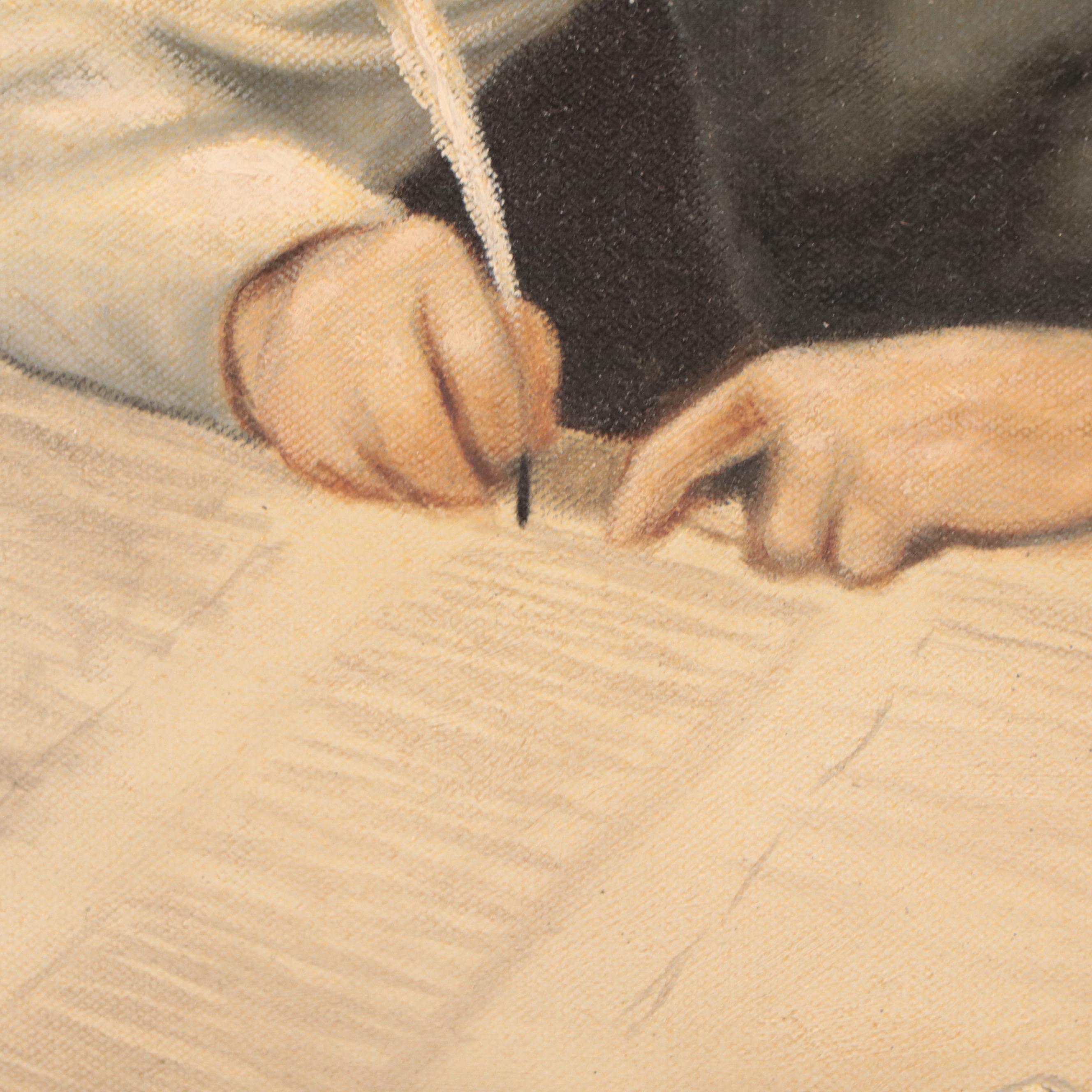 Dov Naniah Figural Oil Painting of a Sofer, Late 20th Century