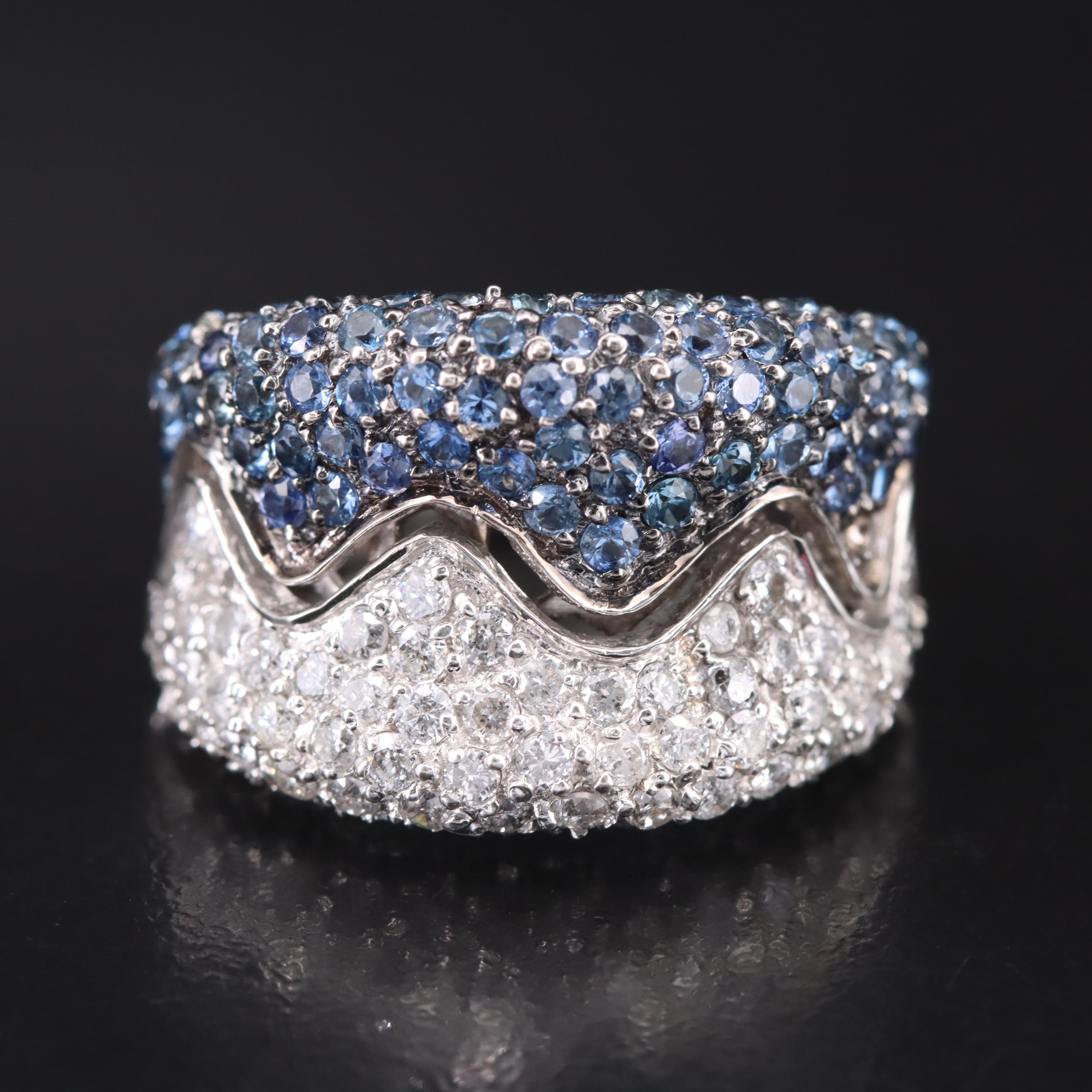 14K 1.32 CTW Pavé Sapphire and 1.32 CTW Diamond Saddle Ring