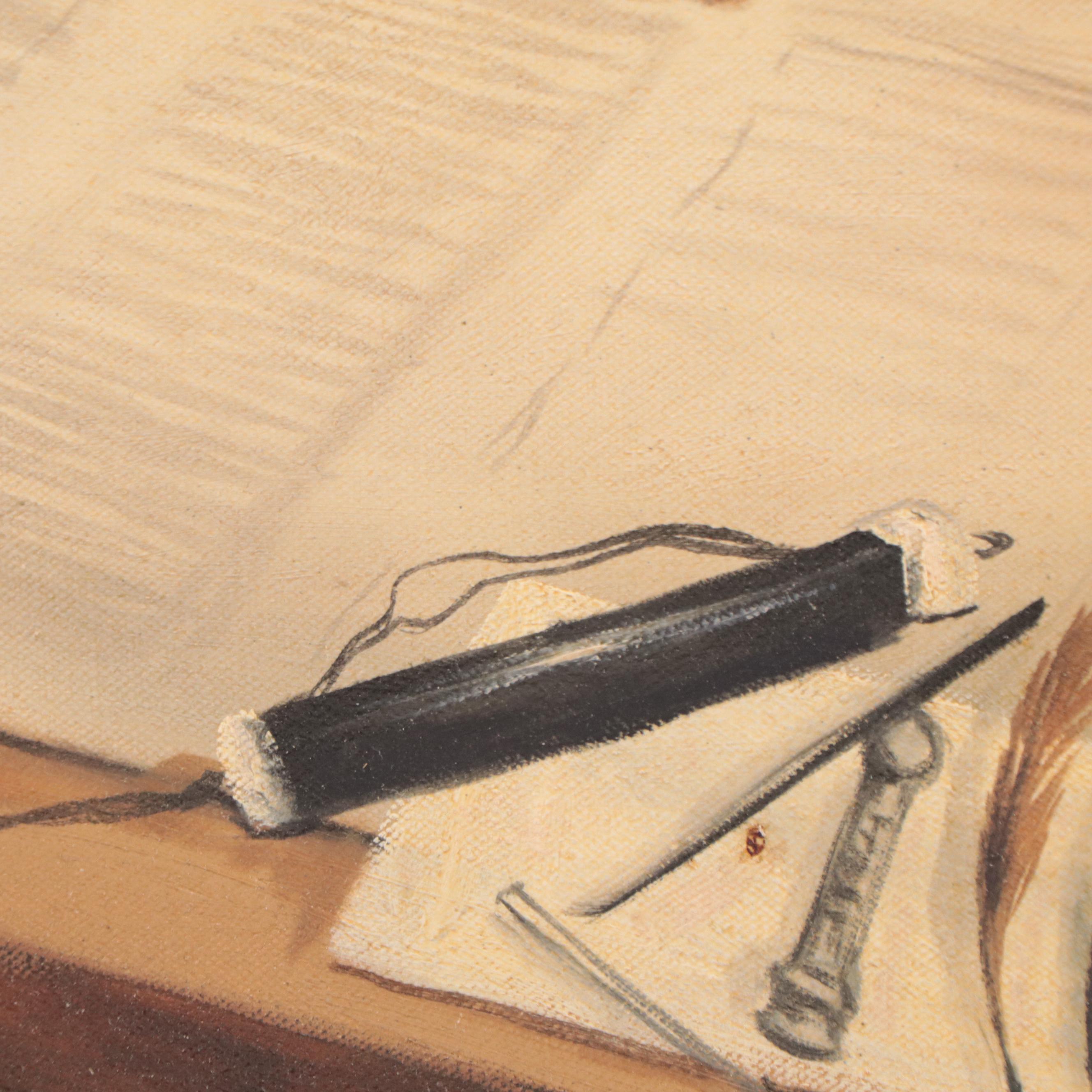 Dov Naniah Figural Oil Painting of a Sofer, Late 20th Century