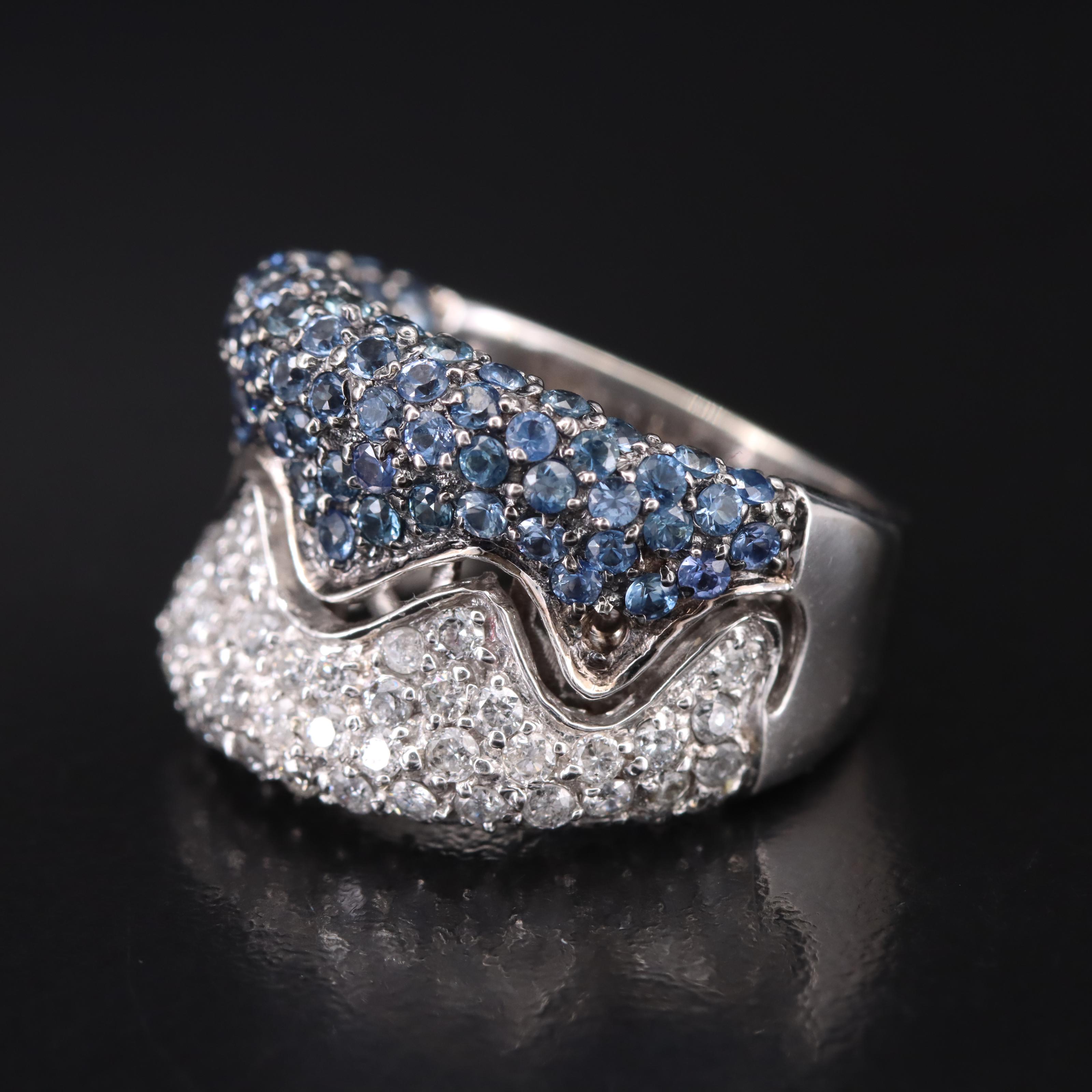 14K 1.32 CTW Pavé Sapphire and 1.32 CTW Diamond Saddle Ring