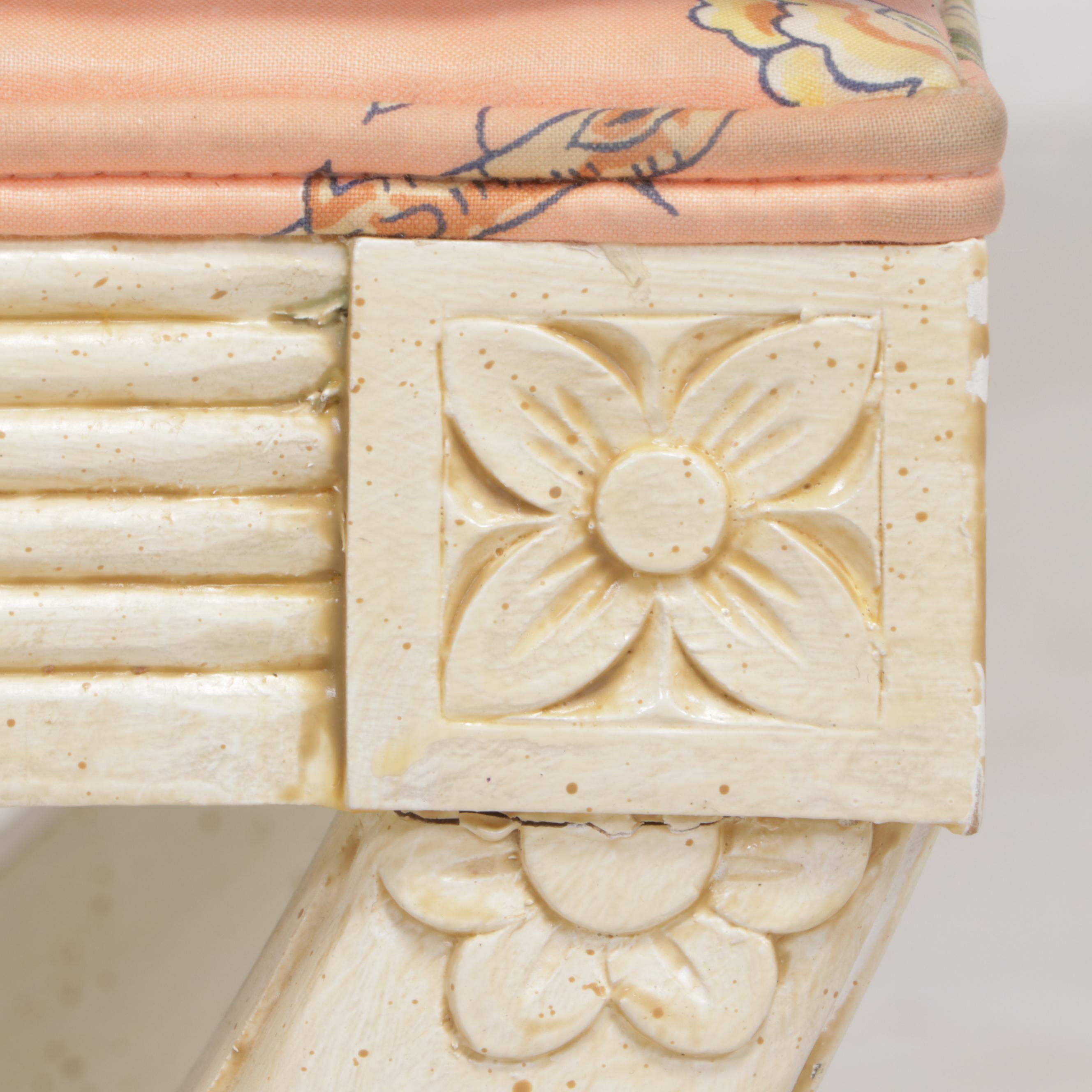 Louis XVI Style Cream-Painted and Custom-Upholstered Curule-Form Stool