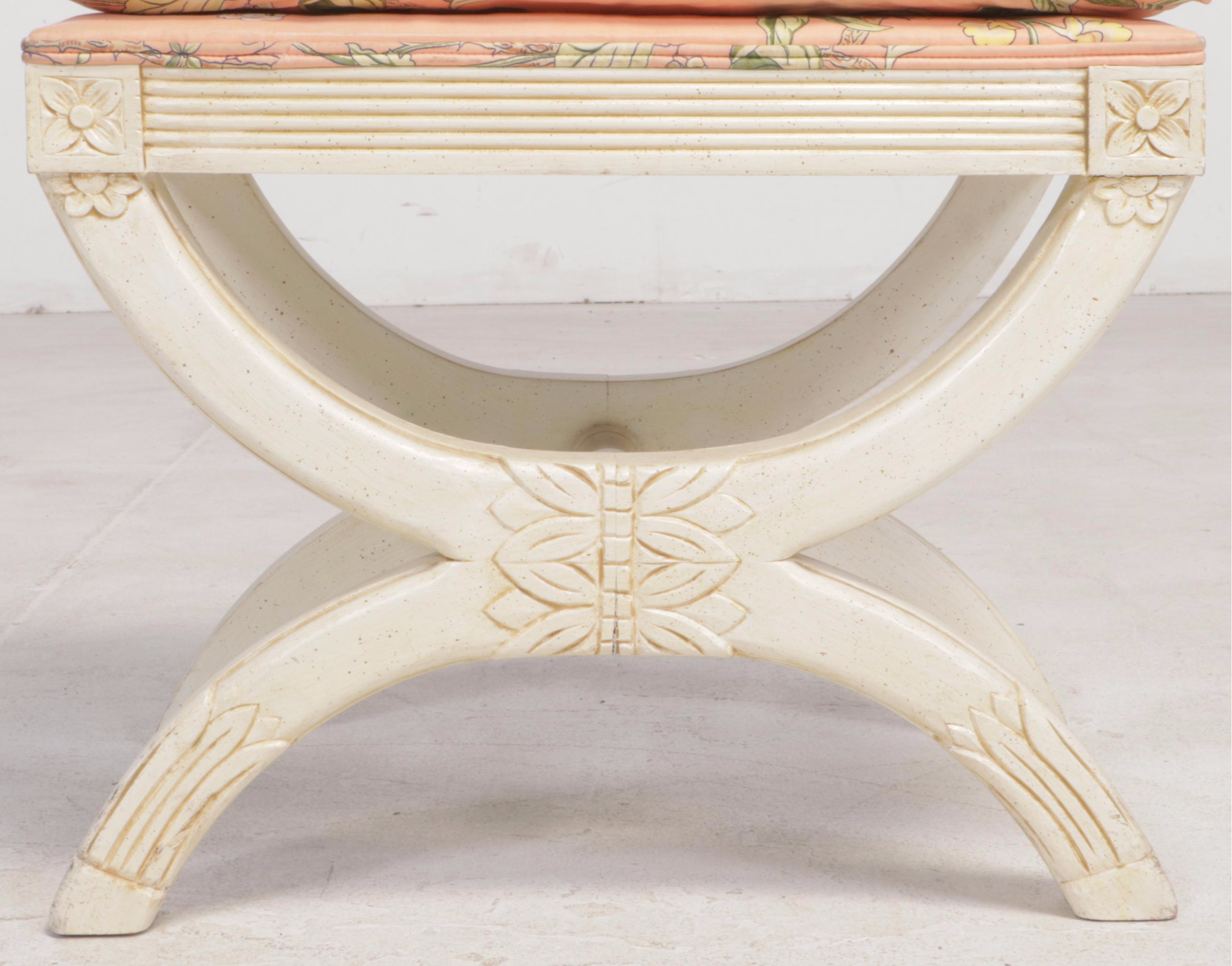 Louis XVI Style Cream-Painted and Custom-Upholstered Curule-Form Stool