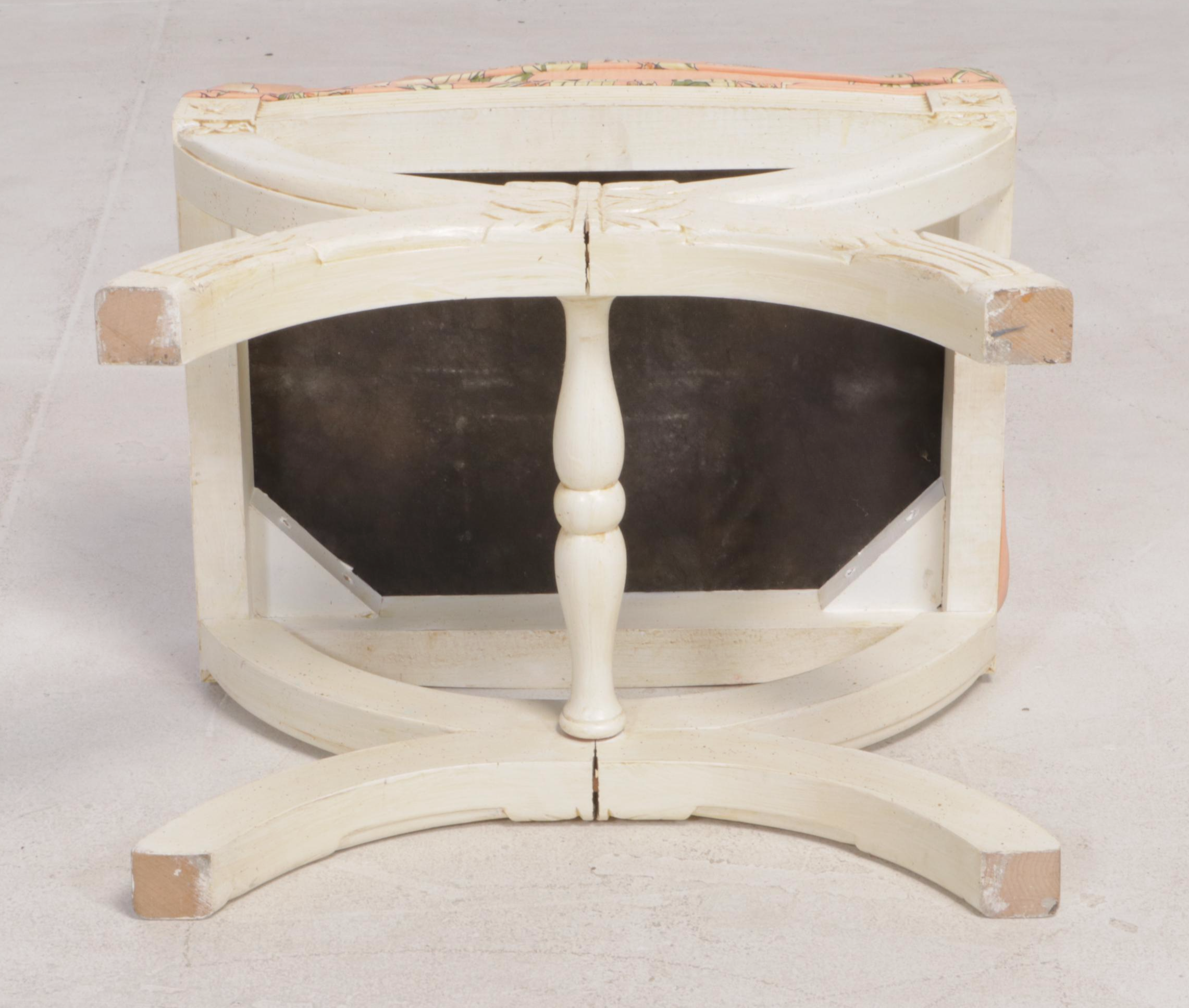 Louis XVI Style Cream-Painted and Custom-Upholstered Curule-Form Stool