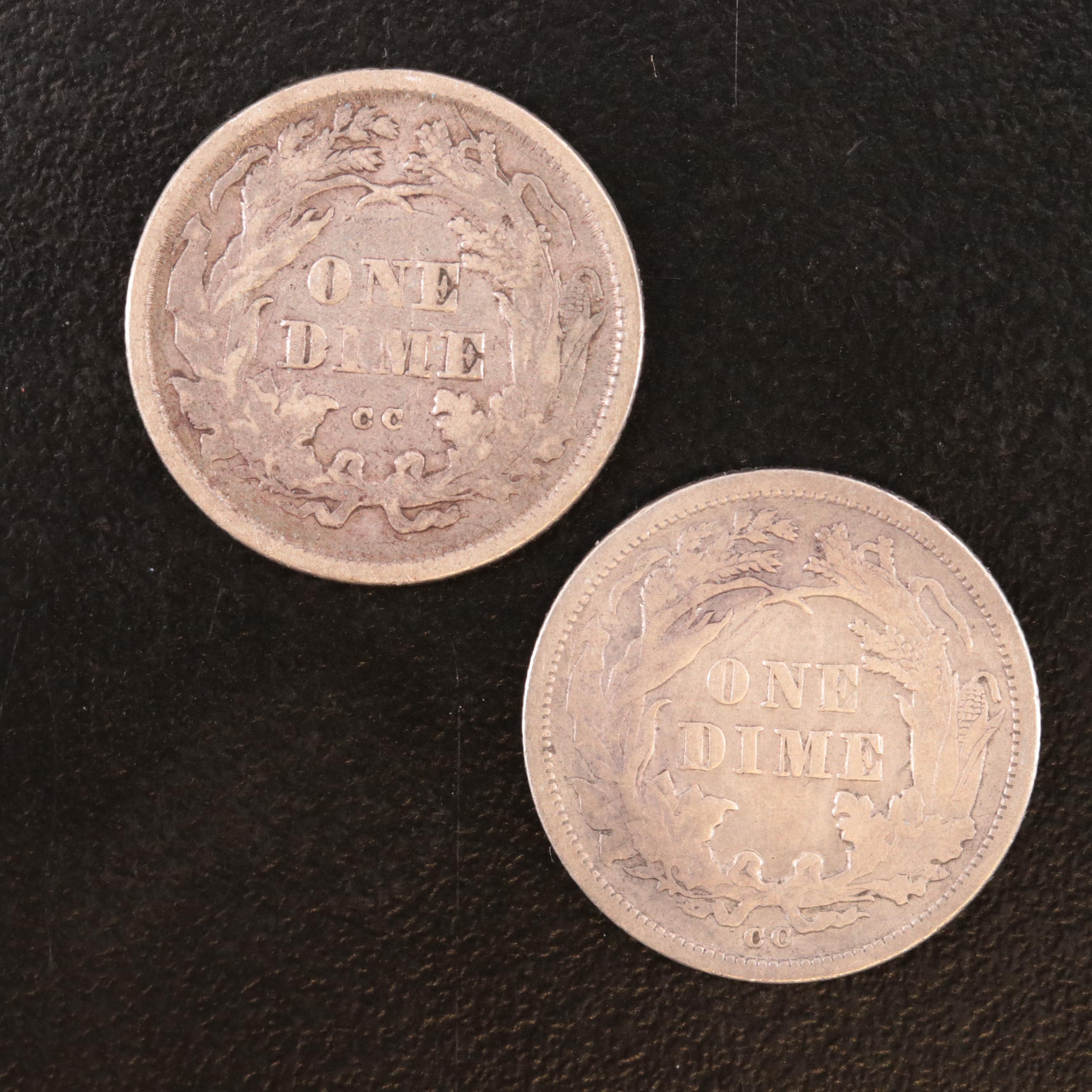 Two Carson City Mint Liberty Seated Silver Dimes