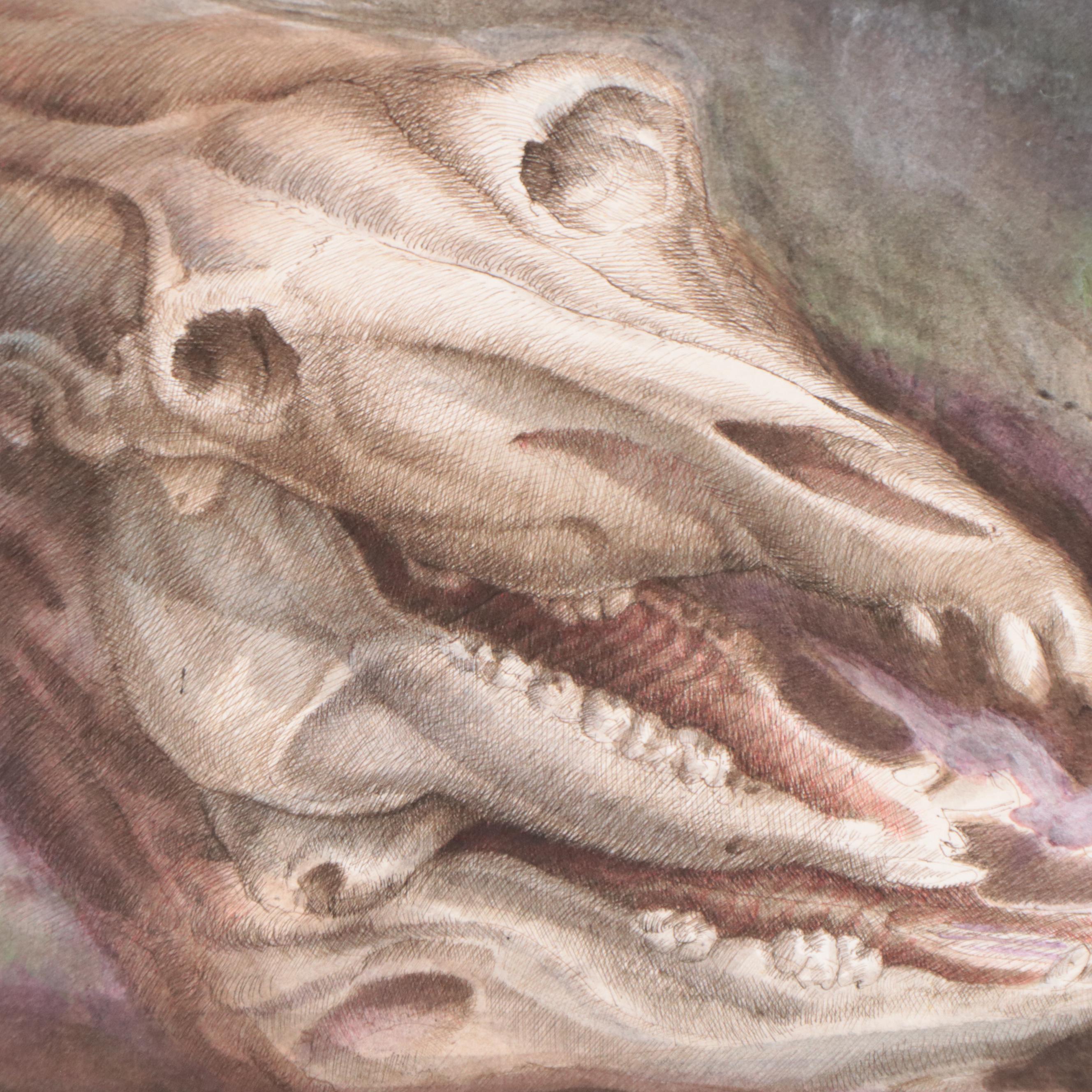 Antonio Lazo Watercolor and Ink Drawing "Skull," 1978