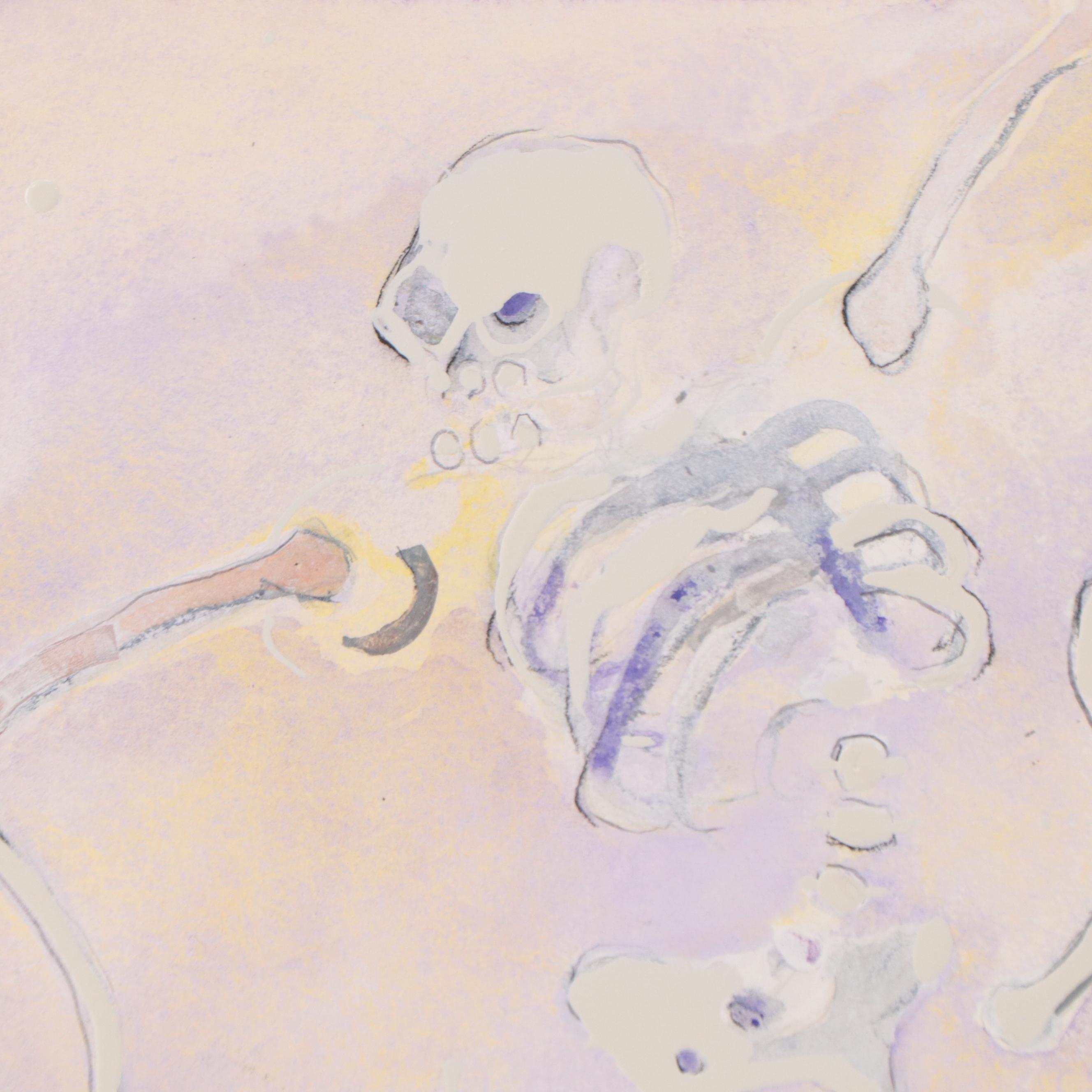 Walter Sorge Watercolor Painting of Skeletons, Circa 1980