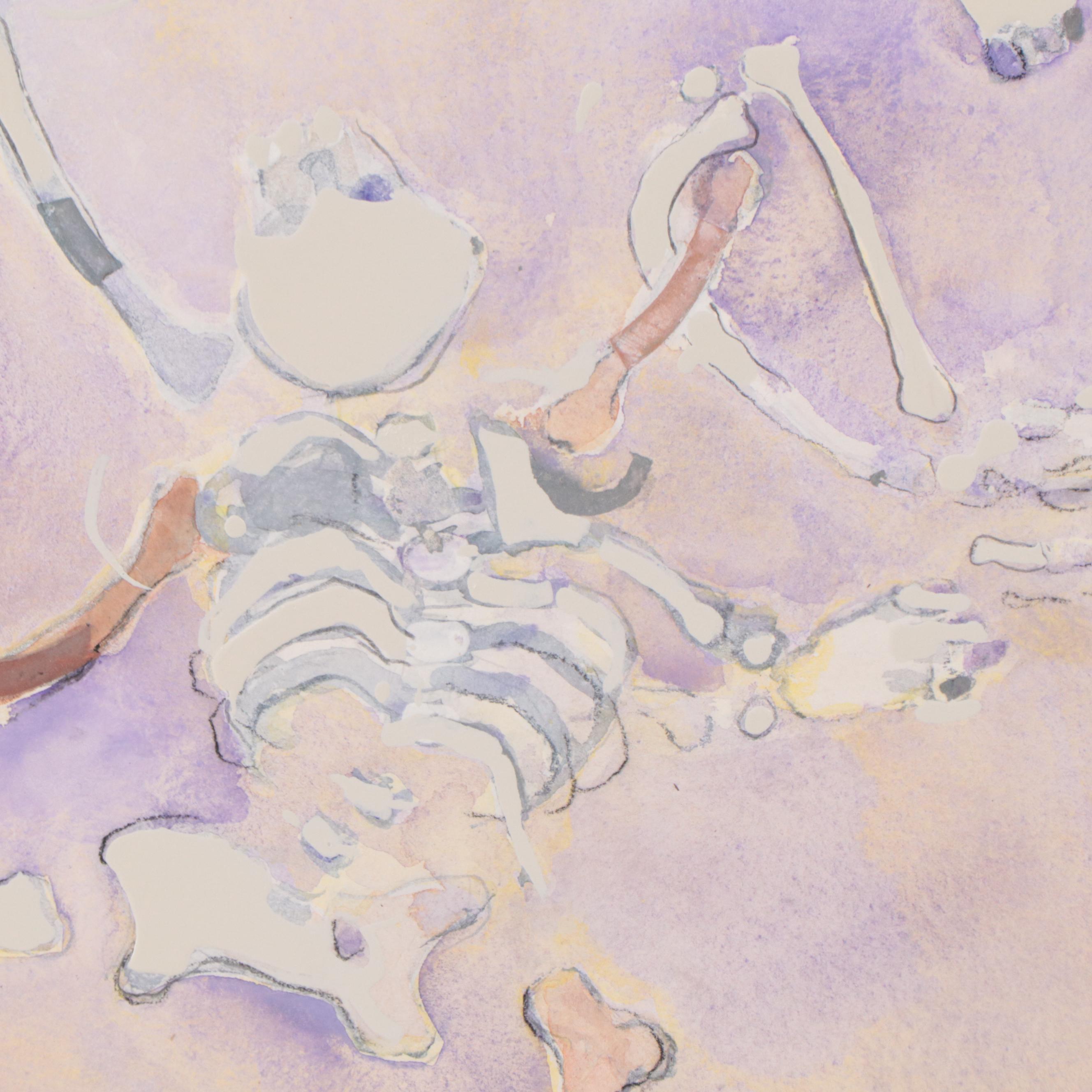 Walter Sorge Watercolor Painting of Skeletons, Circa 1980