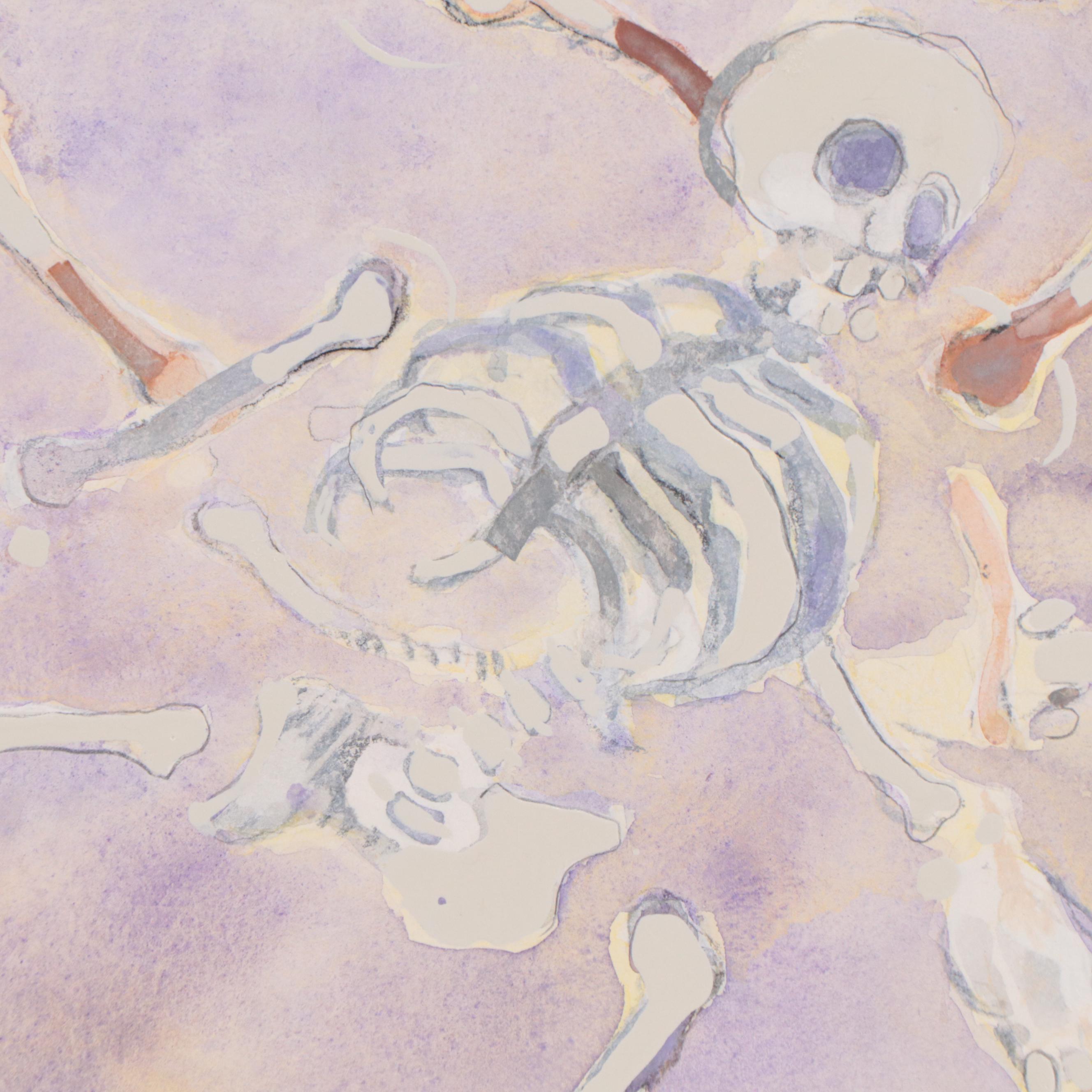 Walter Sorge Watercolor Painting of Skeletons, Circa 1980