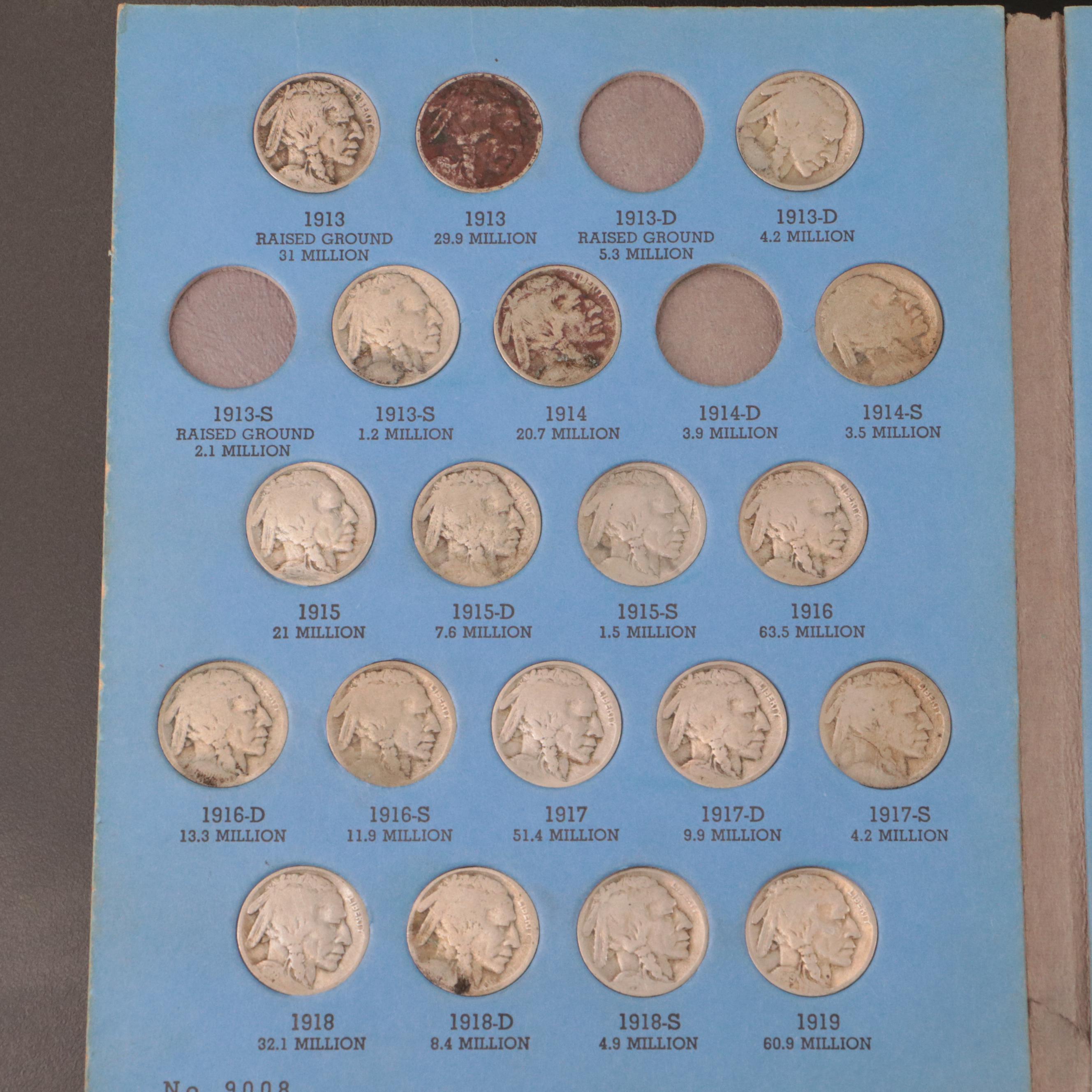 7 Whitman Binders of Washington Quarters, Buffalo Nickels, and Indian Head Cents