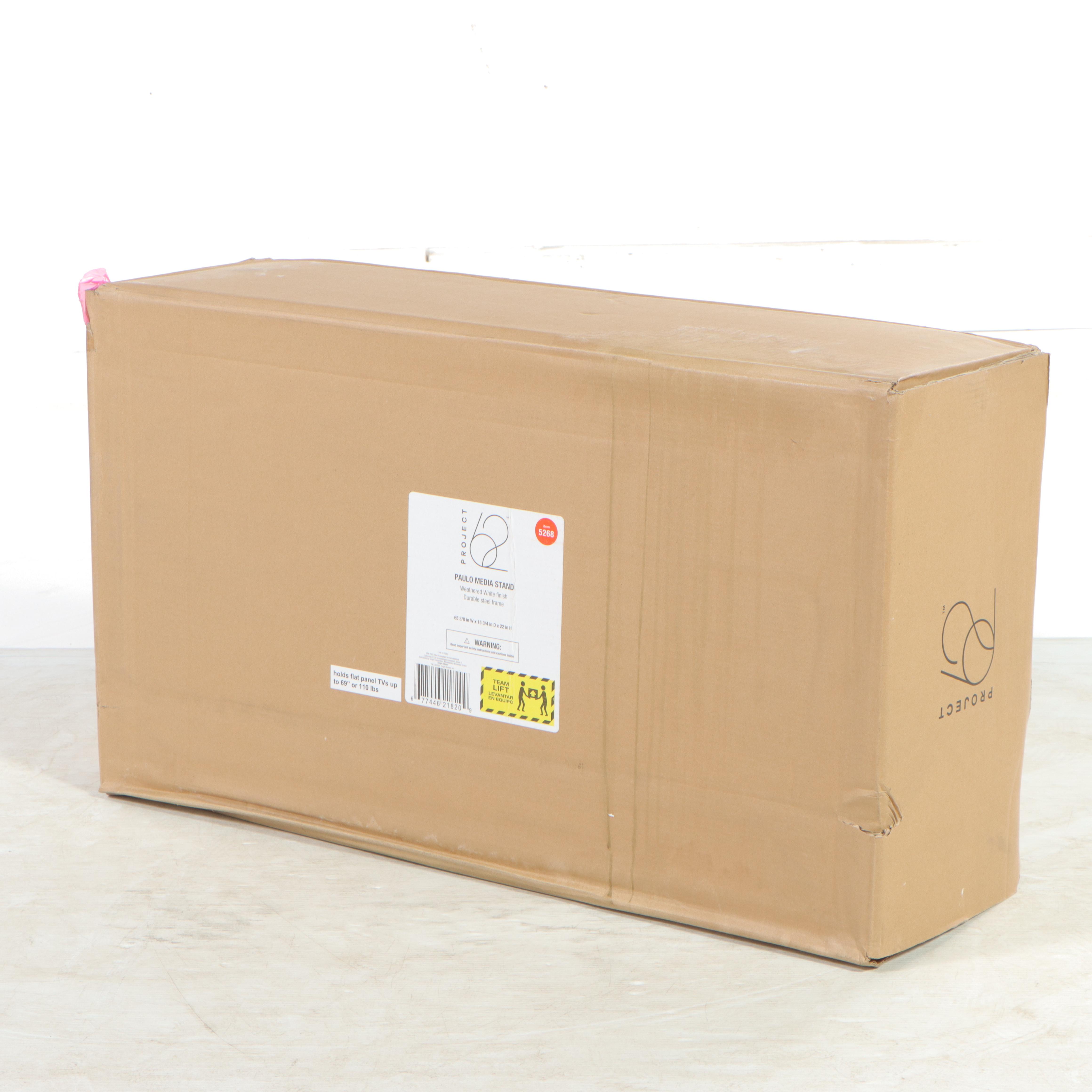 Project 62 Paulo Media Stand in Weathered White Finish