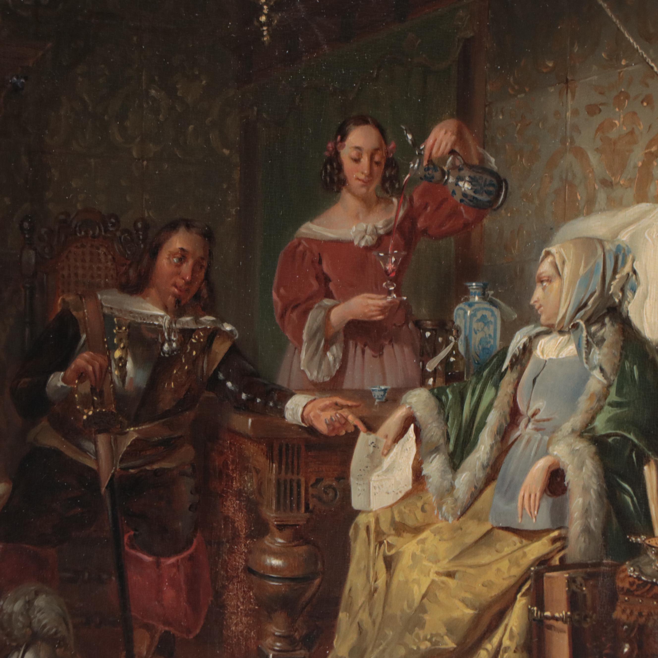 Attributed to Nicolaus Montauban van Swijndregt Dutch Genre Scene Oil Painting