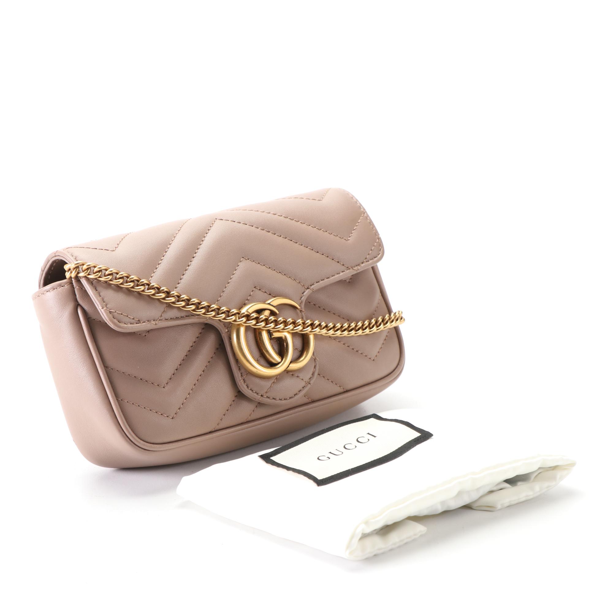 Gucci Super Mini Marmont Flap Shoulder Bag in Matelassé Leather with Box