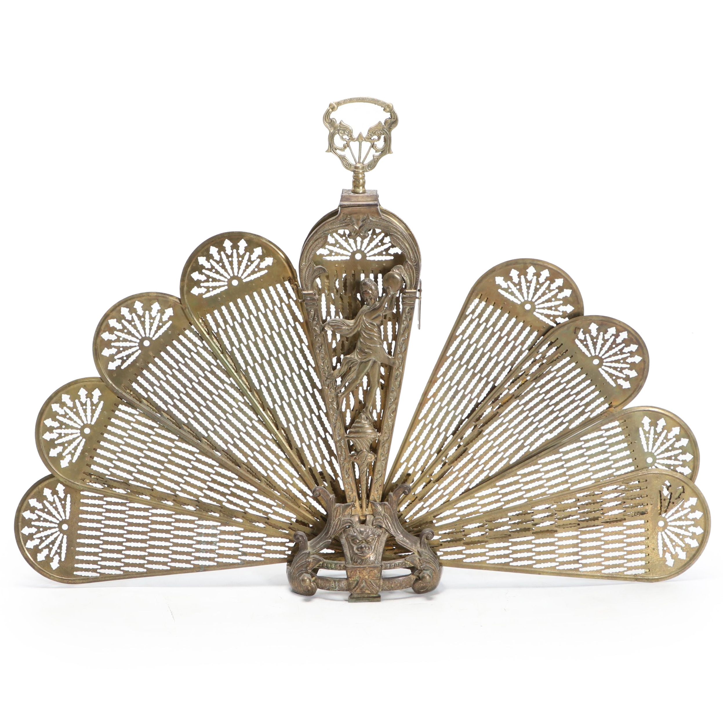 Rococo Style Brass Fan Shaped Fire Screen, Mid-20th Century