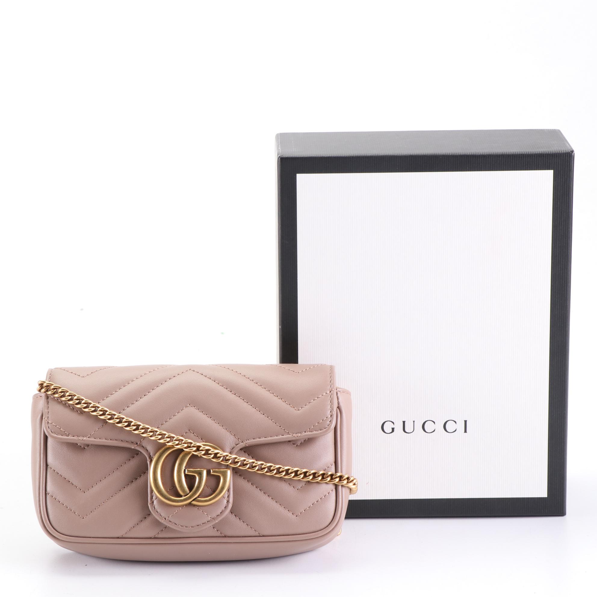 Gucci Super Mini Marmont Flap Shoulder Bag in Matelassé Leather with Box