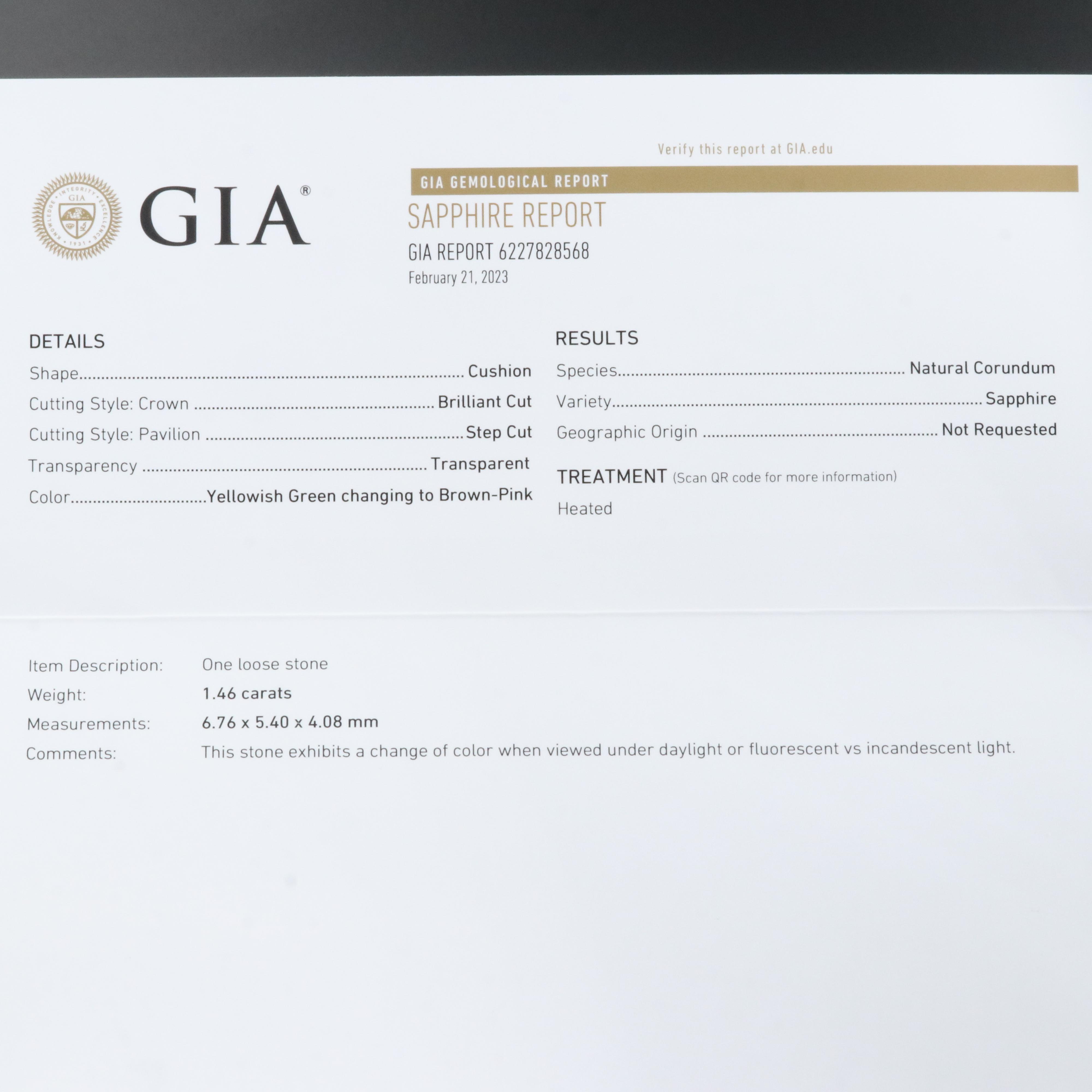 18K 1.46 CT Alexandrite and Diamond Ring with GIA Report