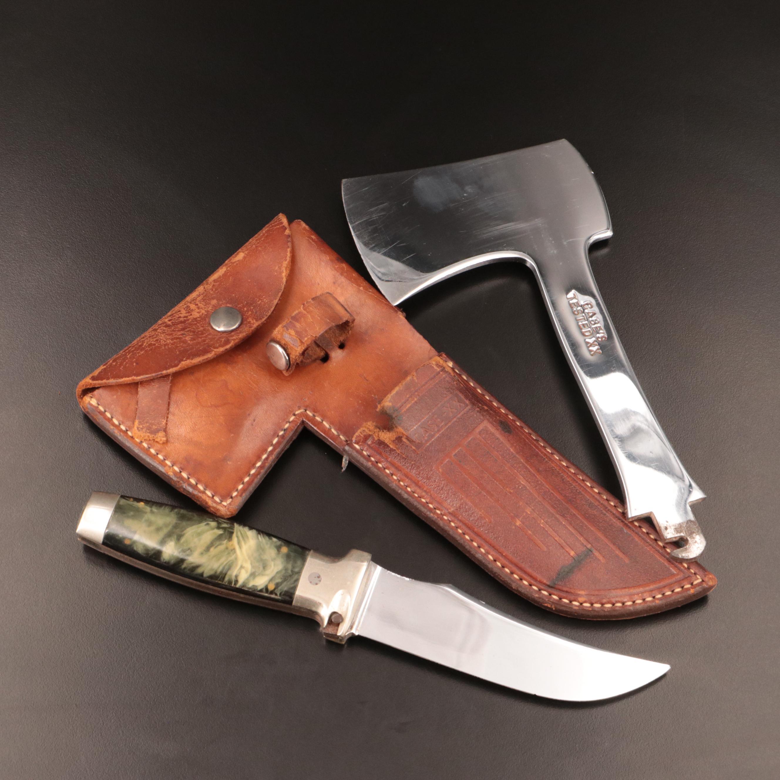 Case Green Acrylic Handled Fixed Blade Knife with Leather Scabbard