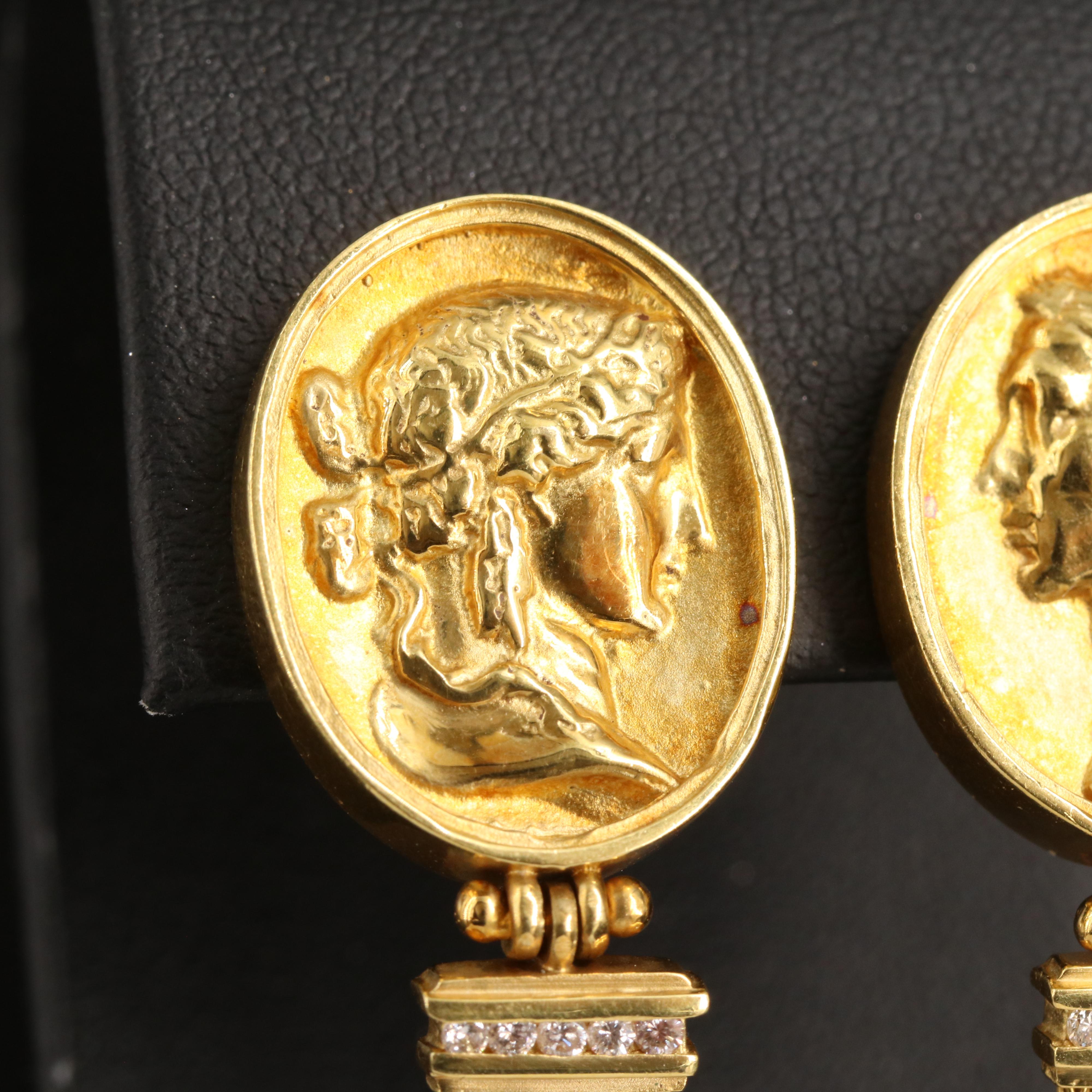 SeidenGang 18K 0.15 CTW Diamond Cameo Earrings with Foxtail Tassels