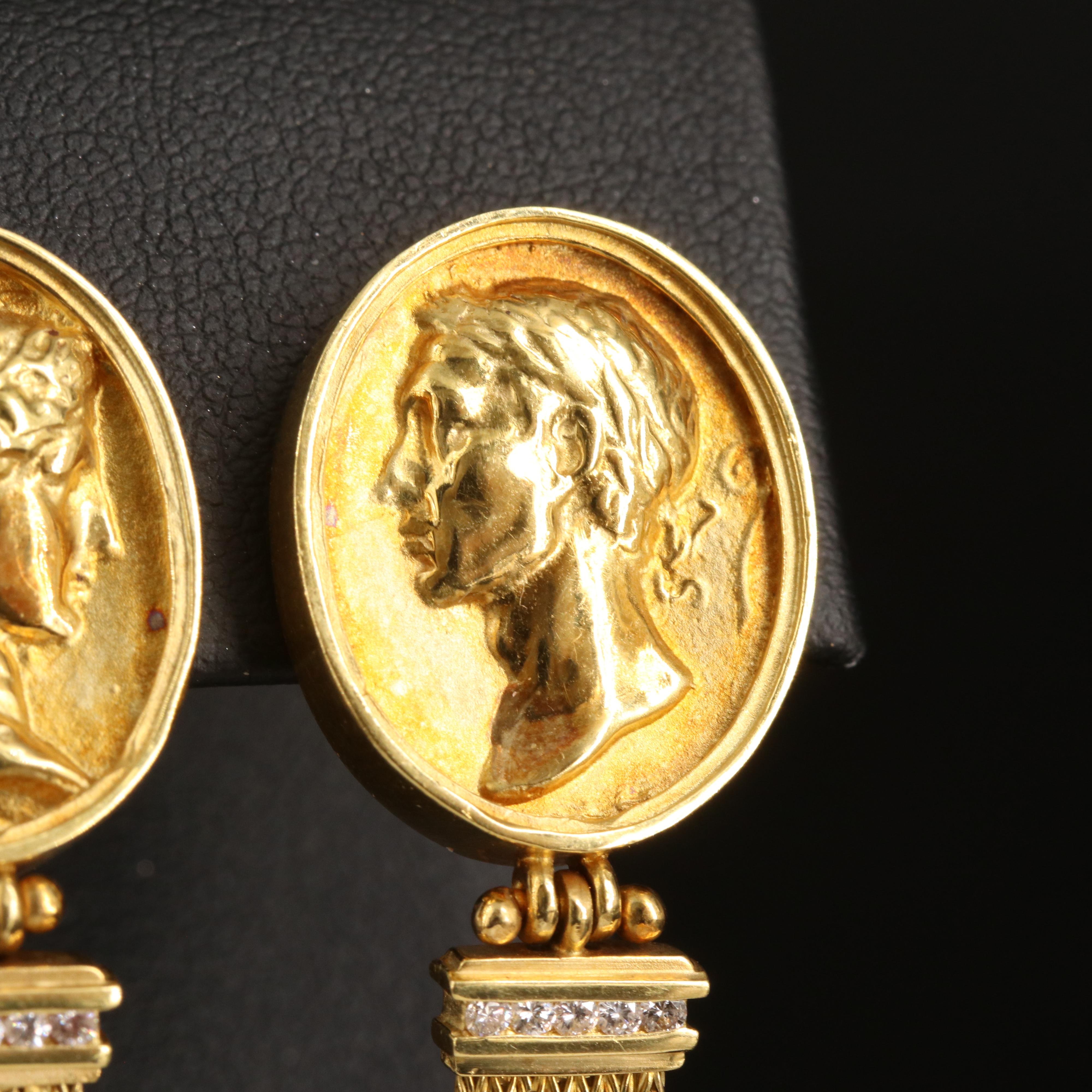 SeidenGang 18K 0.15 CTW Diamond Cameo Earrings with Foxtail Tassels