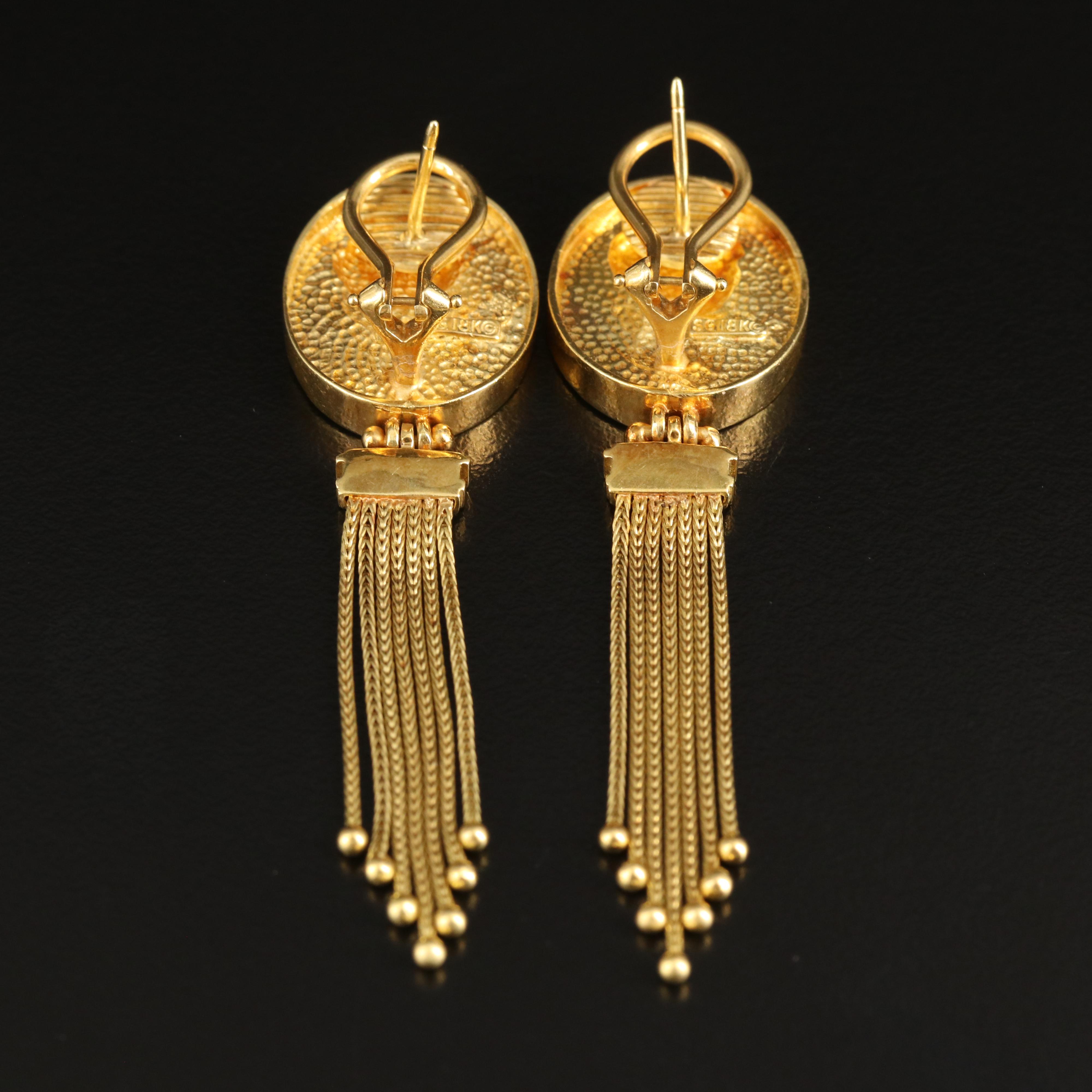 SeidenGang 18K 0.15 CTW Diamond Cameo Earrings with Foxtail Tassels
