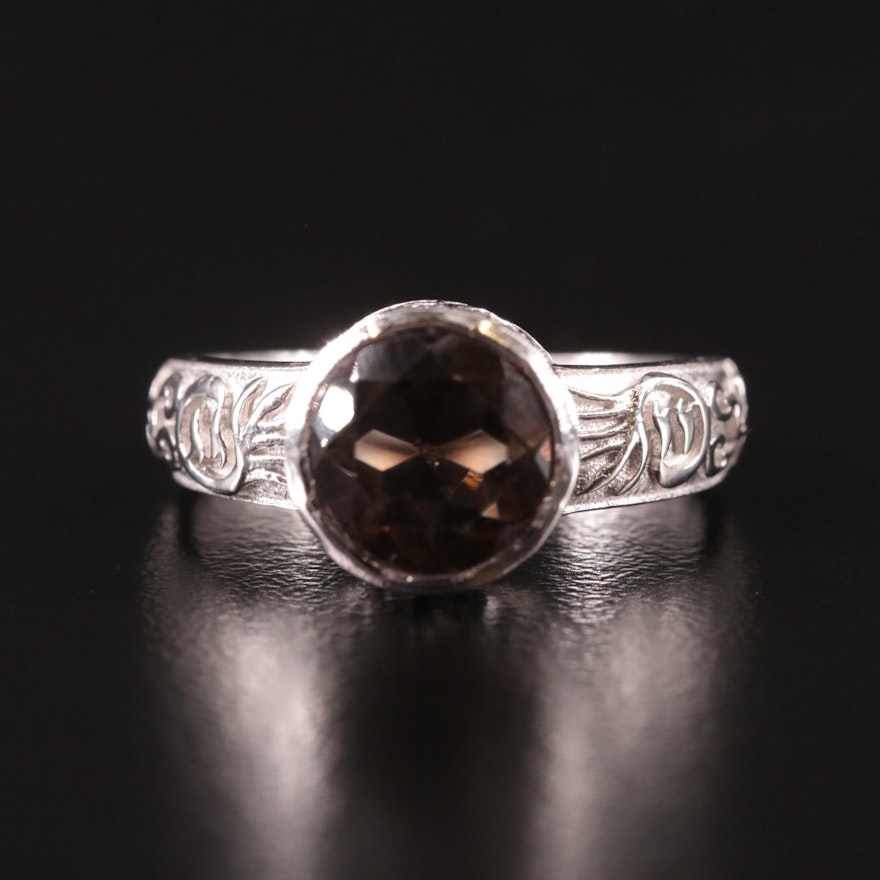 Sterling Smoky Quartz Textured Ring