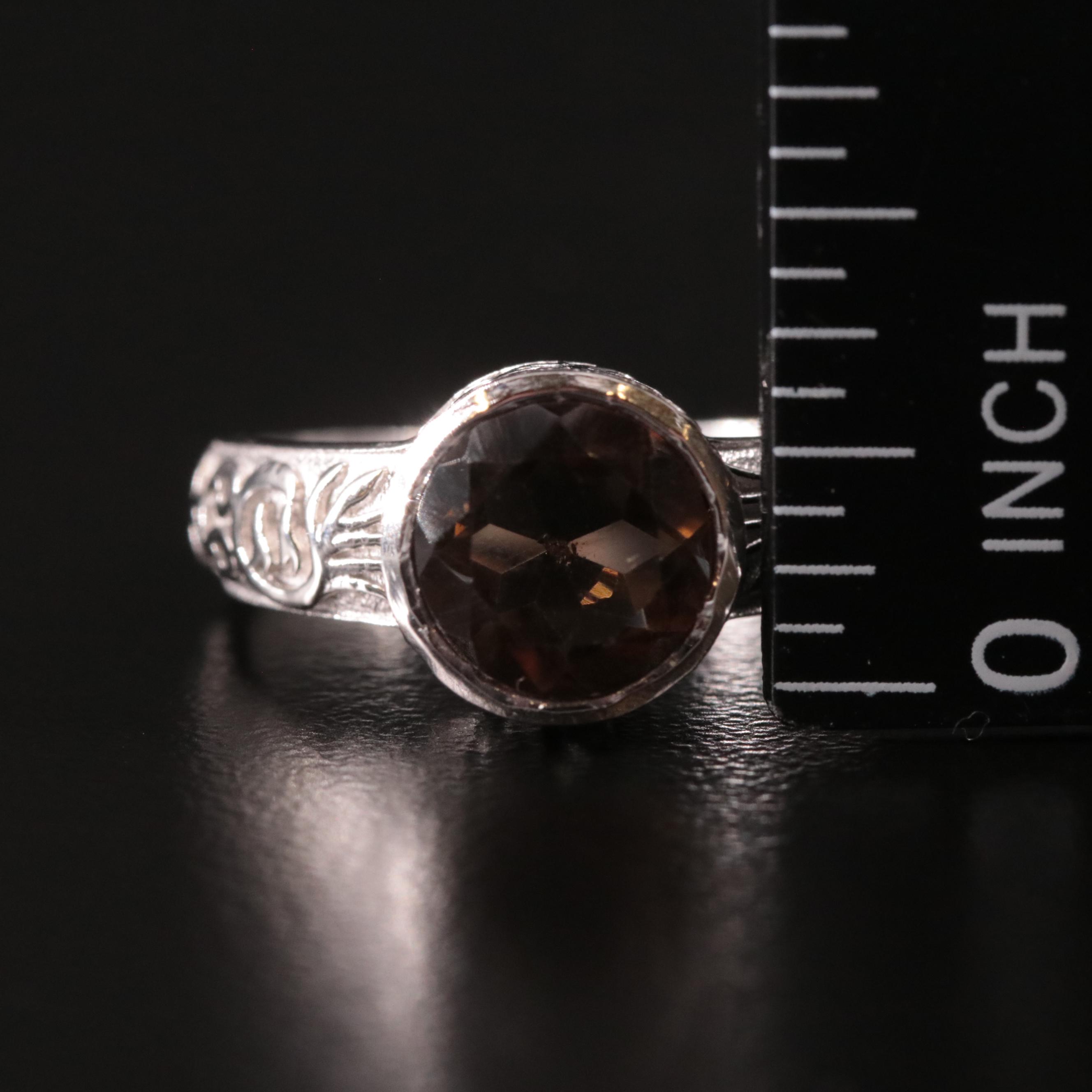 Sterling Smoky Quartz Textured Ring