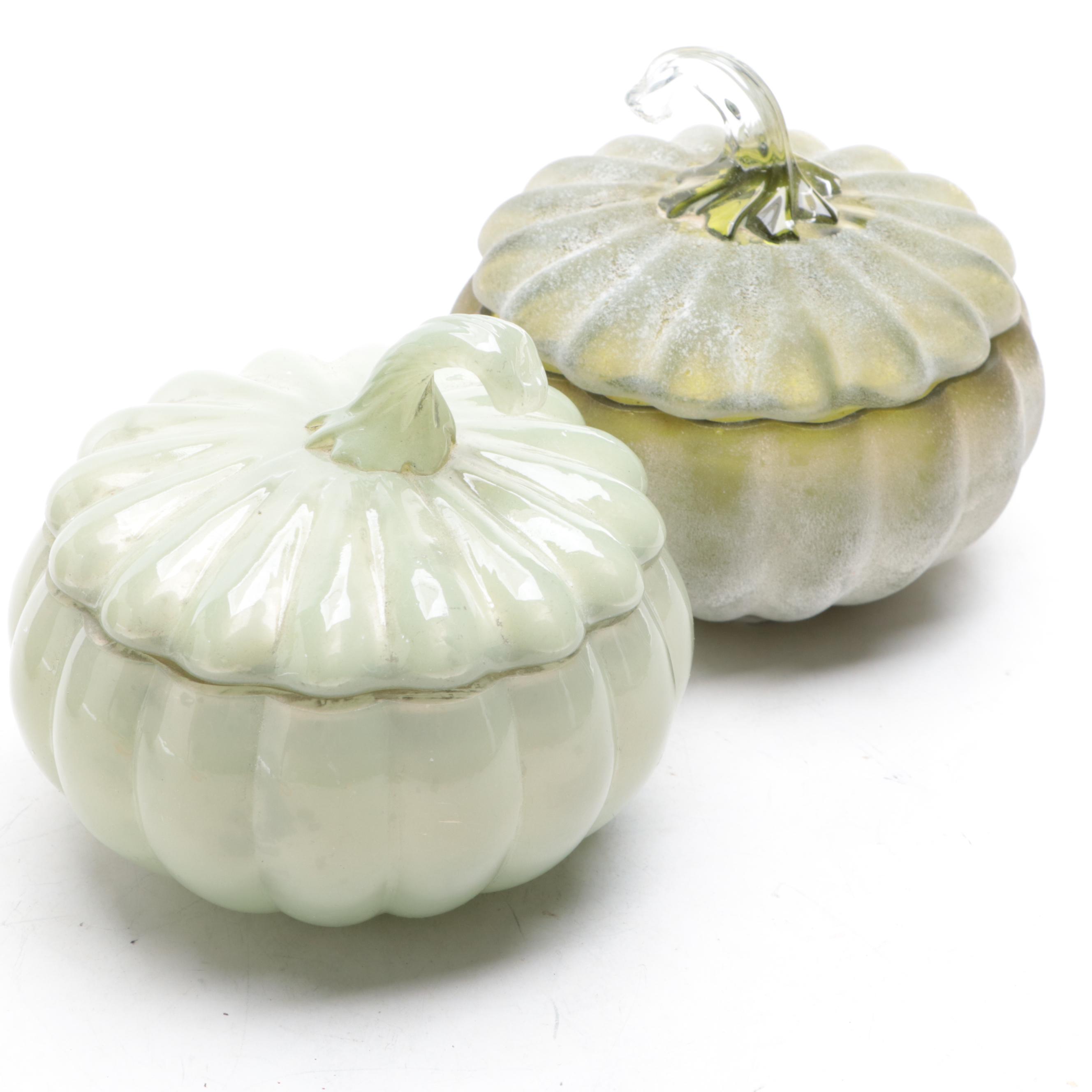 Pumpkin Decor with Glass Candle Jars and Metal and Composite Figurine