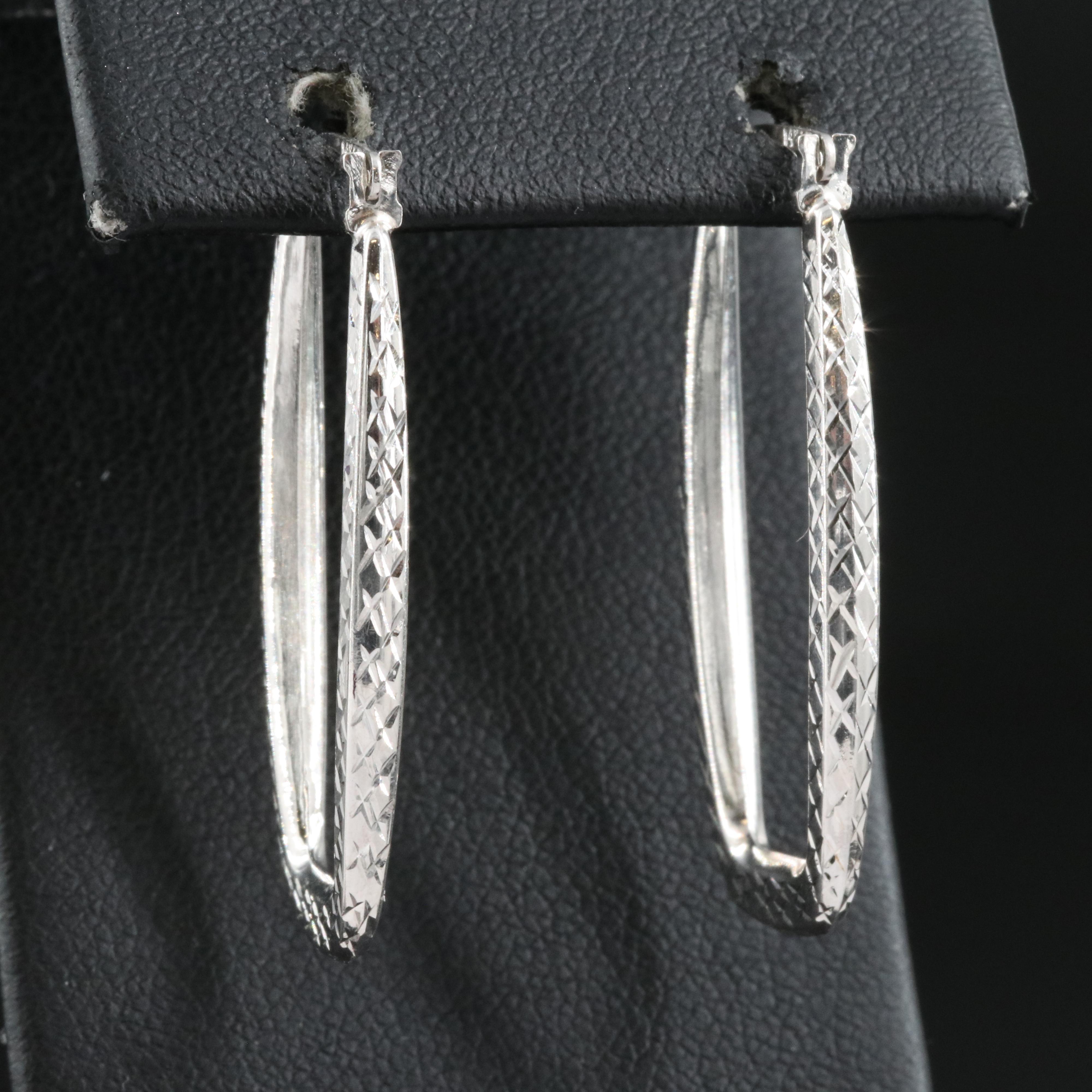 14K Textured Square Elongated Hoop Earrings