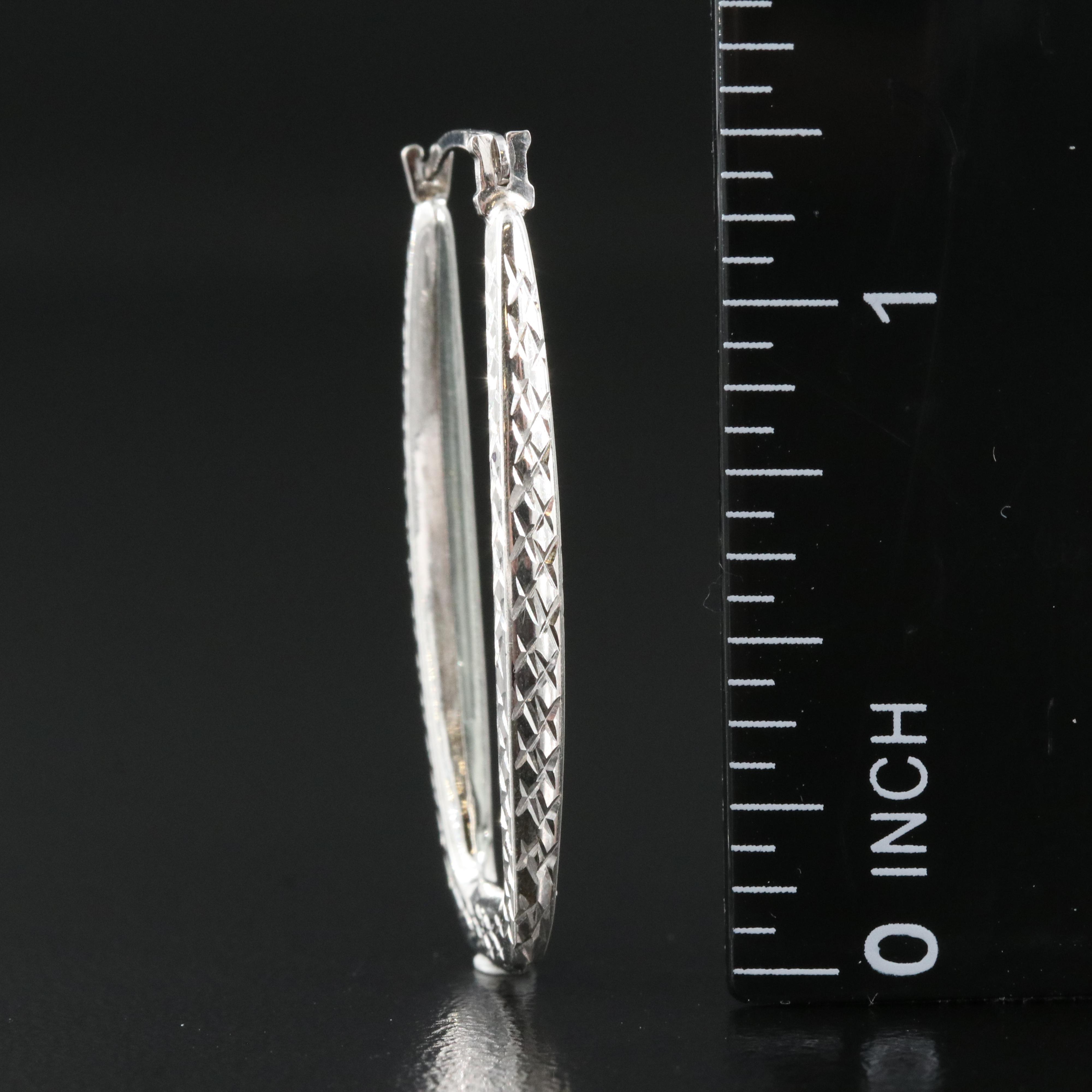 14K Textured Square Elongated Hoop Earrings